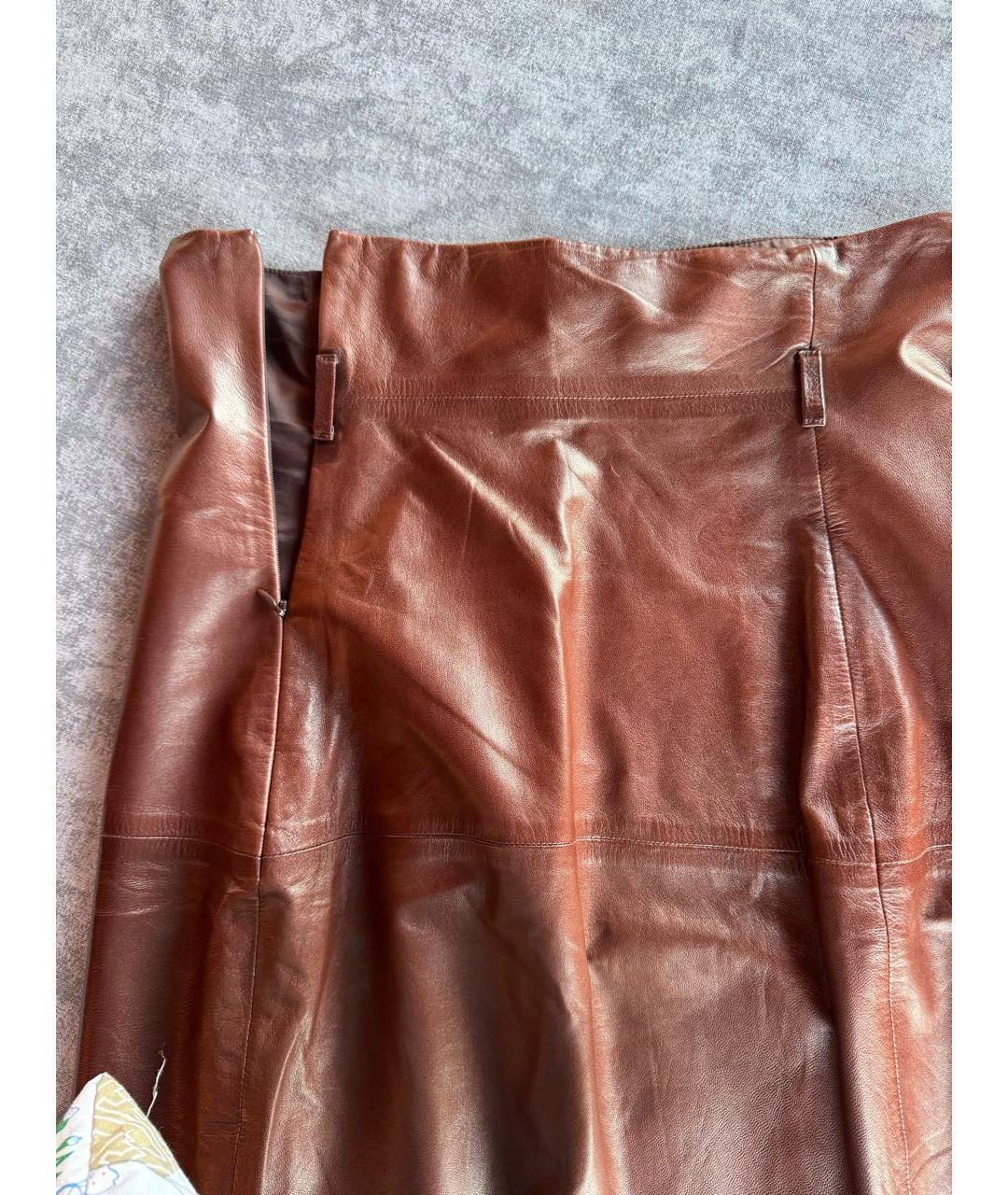 BOTTEGA VENETA Коричневая кожаная юбка миди, фото 7