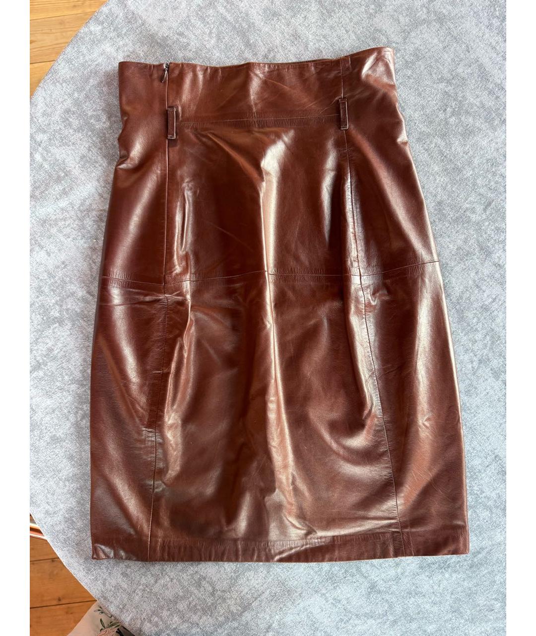 BOTTEGA VENETA Коричневая кожаная юбка миди, фото 2