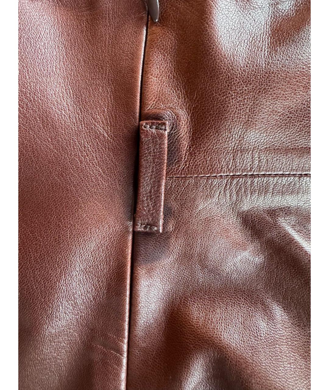 BOTTEGA VENETA Коричневая кожаная юбка миди, фото 6