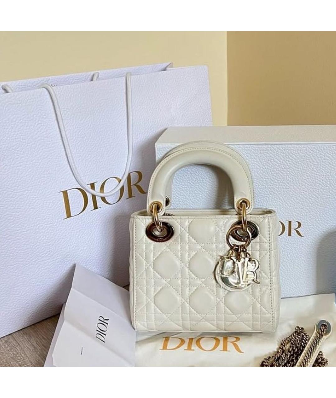 CHRISTIAN DIOR Белая кожаная сумка с короткими ручками, фото 2