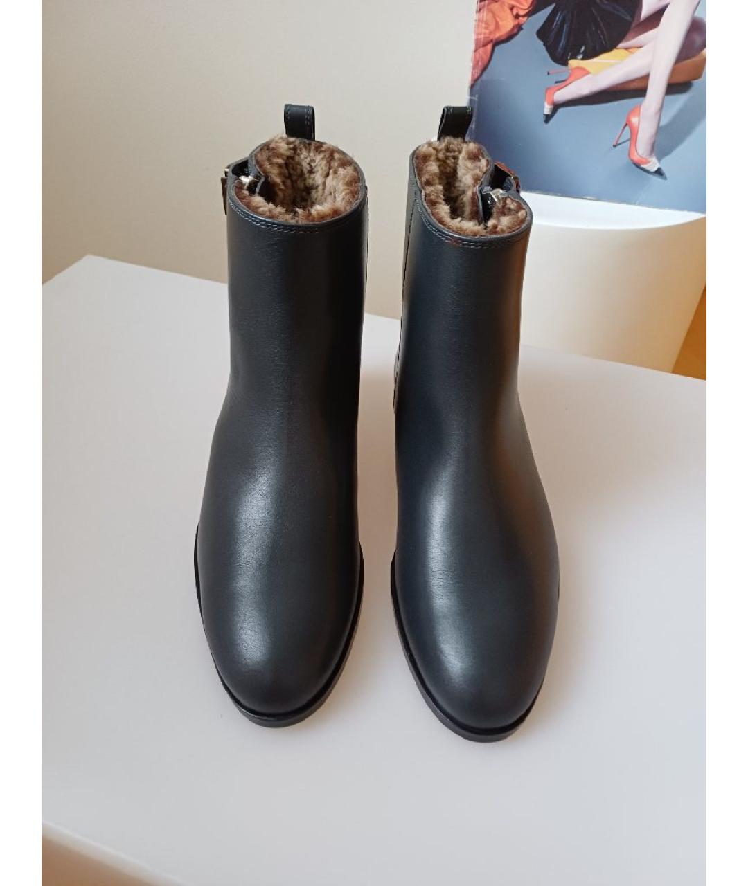 SERGIO ROSSI Антрацитовые кожаные ботинки, фото 6