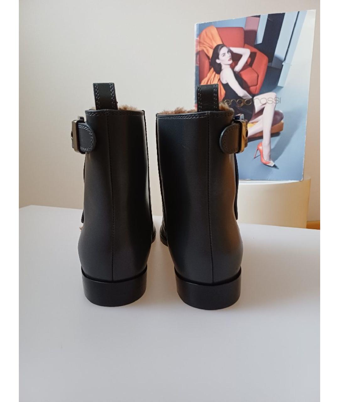 SERGIO ROSSI Антрацитовые кожаные ботинки, фото 7