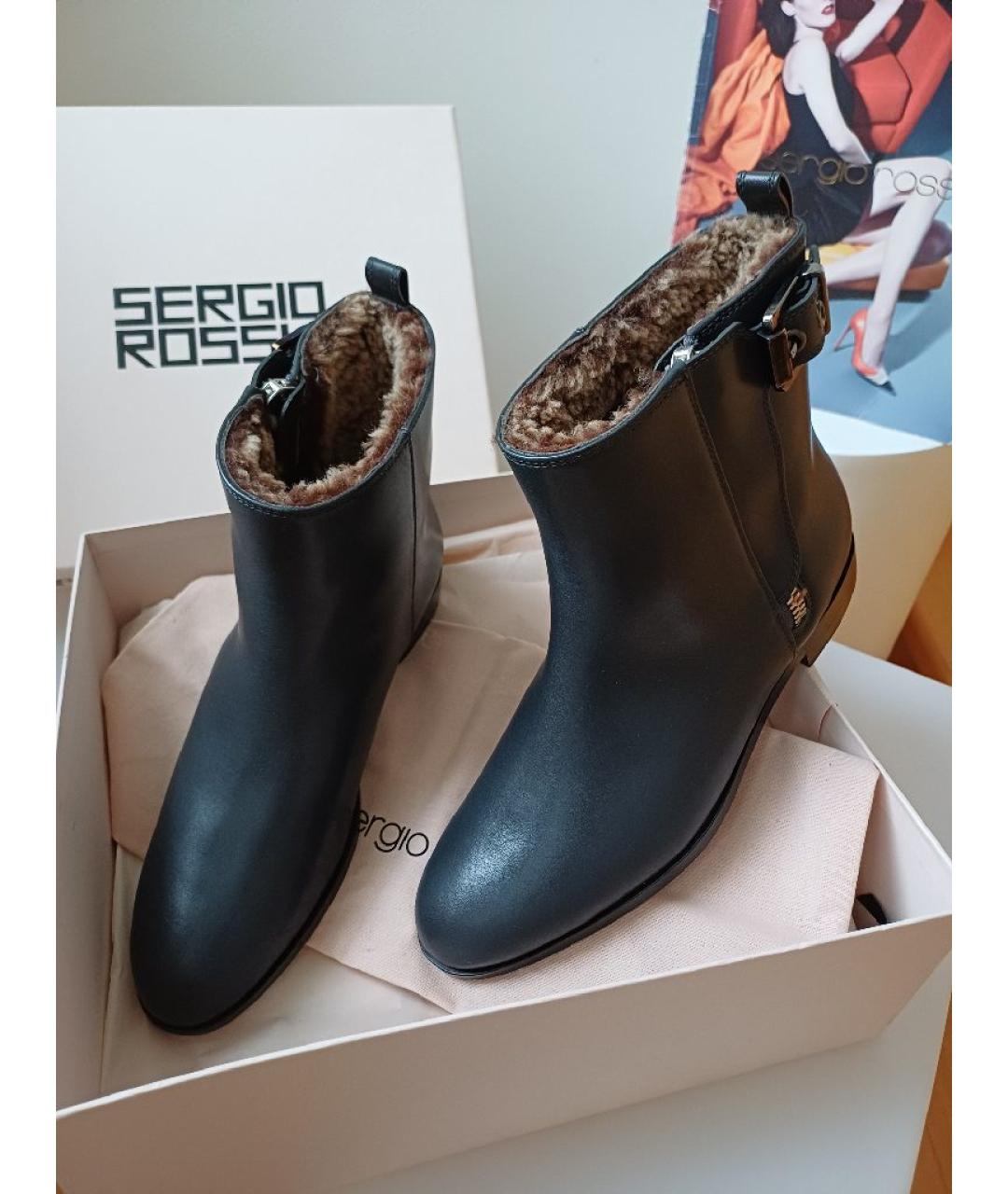 SERGIO ROSSI Антрацитовые кожаные ботинки, фото 3