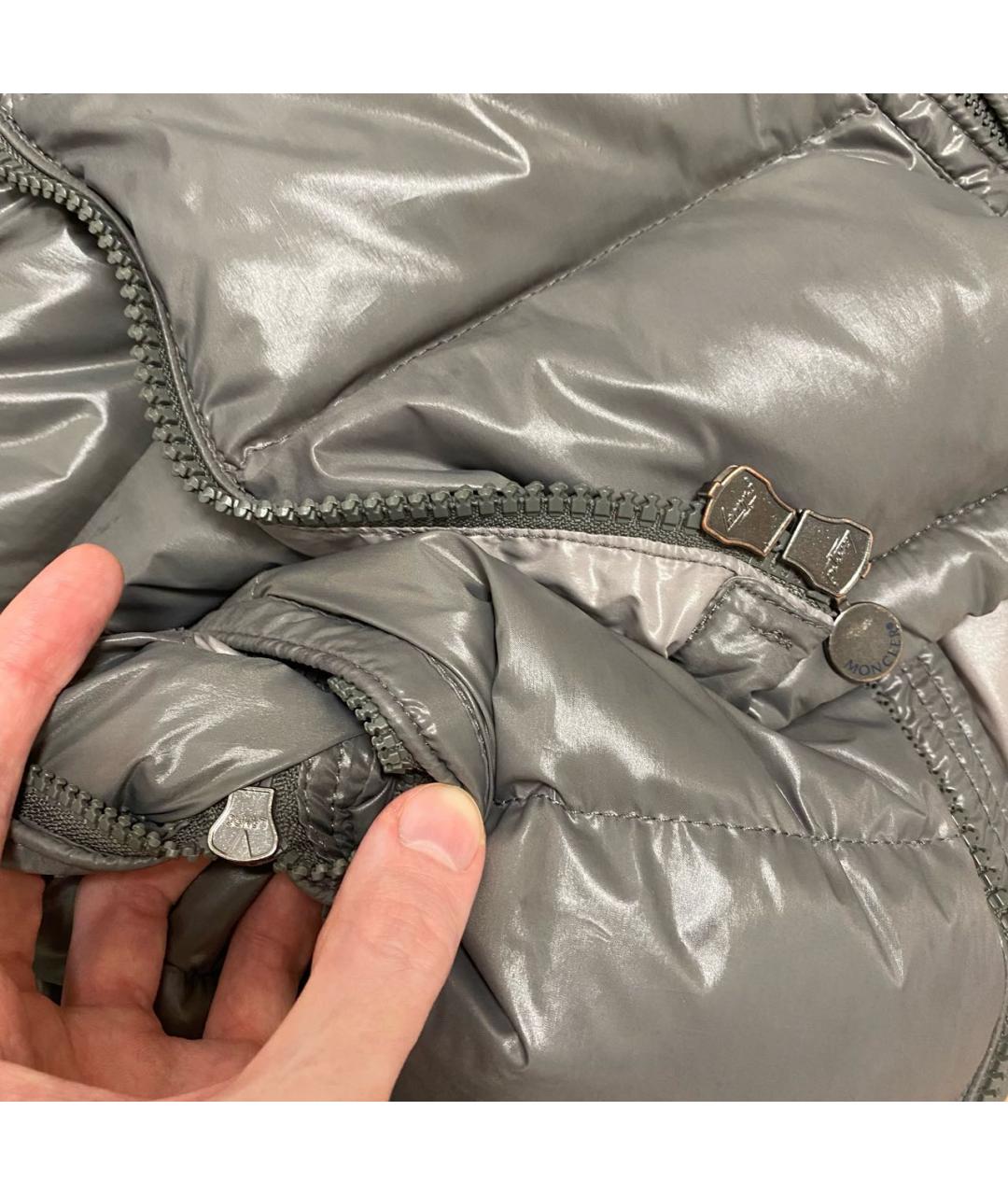 MONCLER Серый полиамидовый пуховик, фото 8