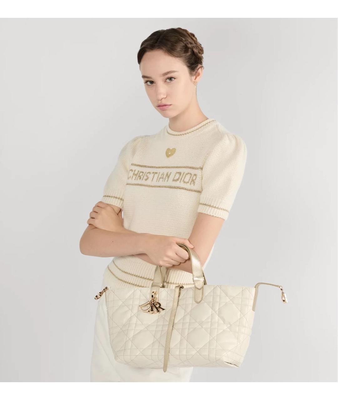 CHRISTIAN DIOR Белая кожаная сумка с короткими ручками, фото 2