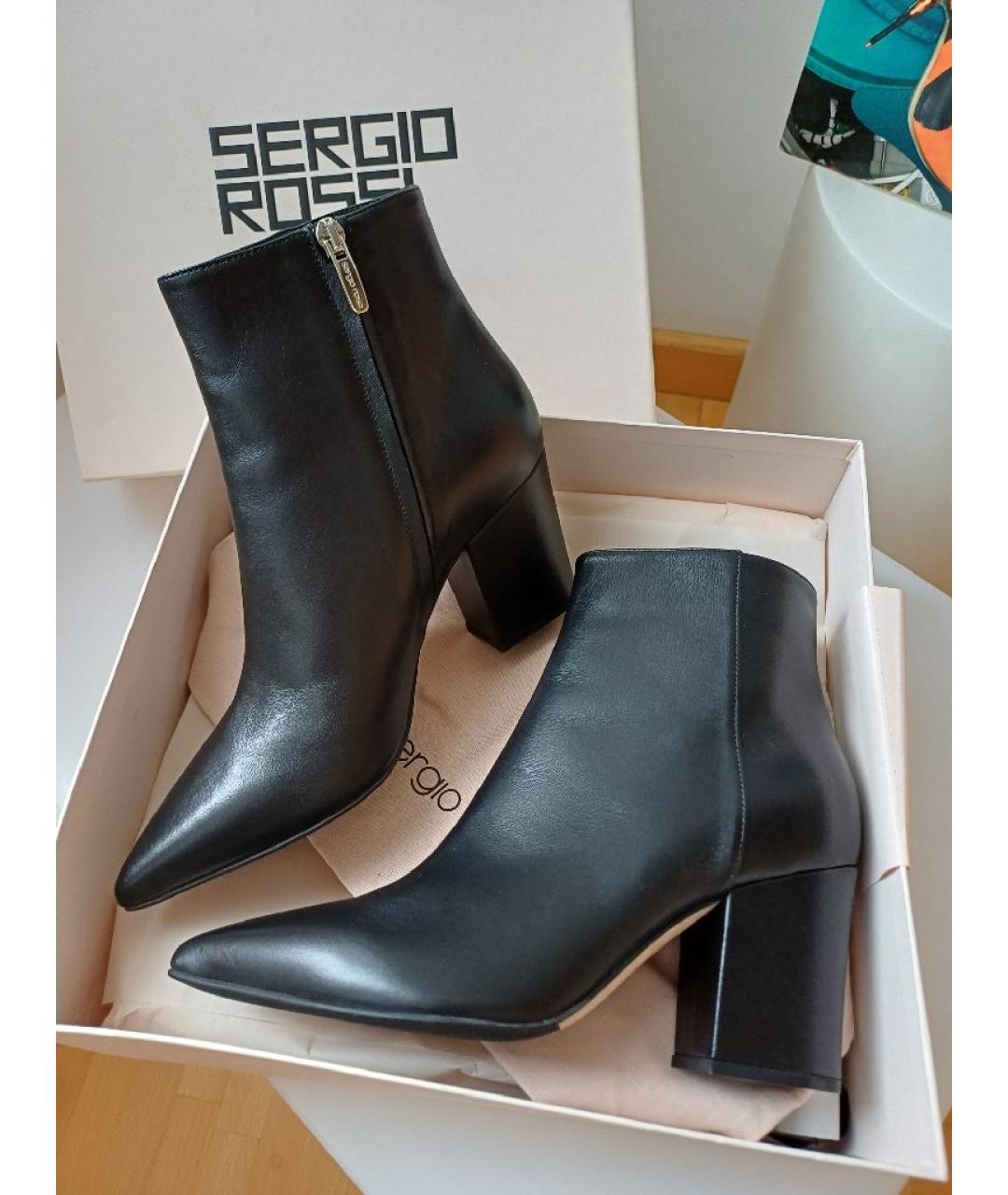 SERGIO ROSSI Черные кожаные ботильоны, фото 4