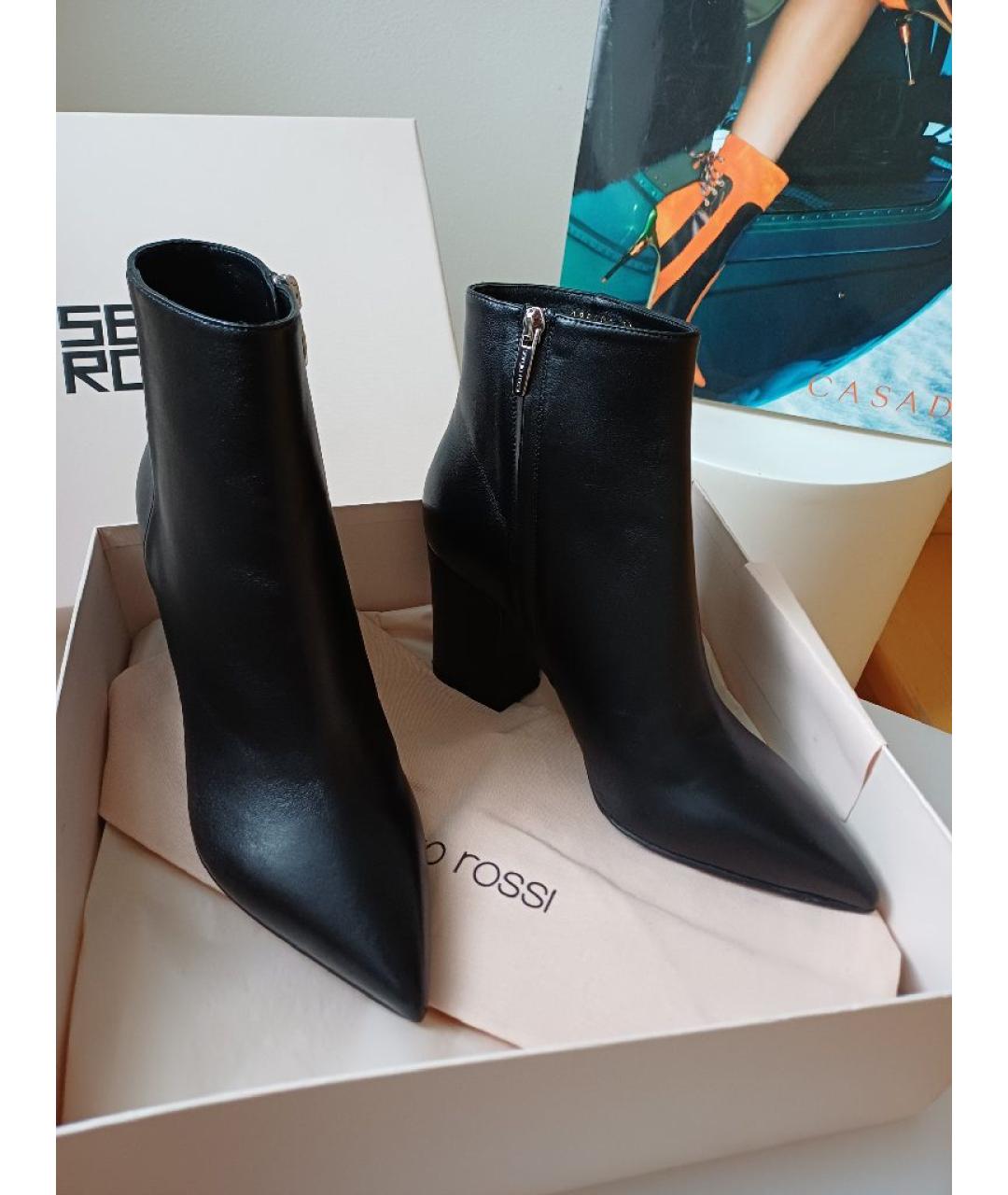 SERGIO ROSSI Черные кожаные ботильоны, фото 2
