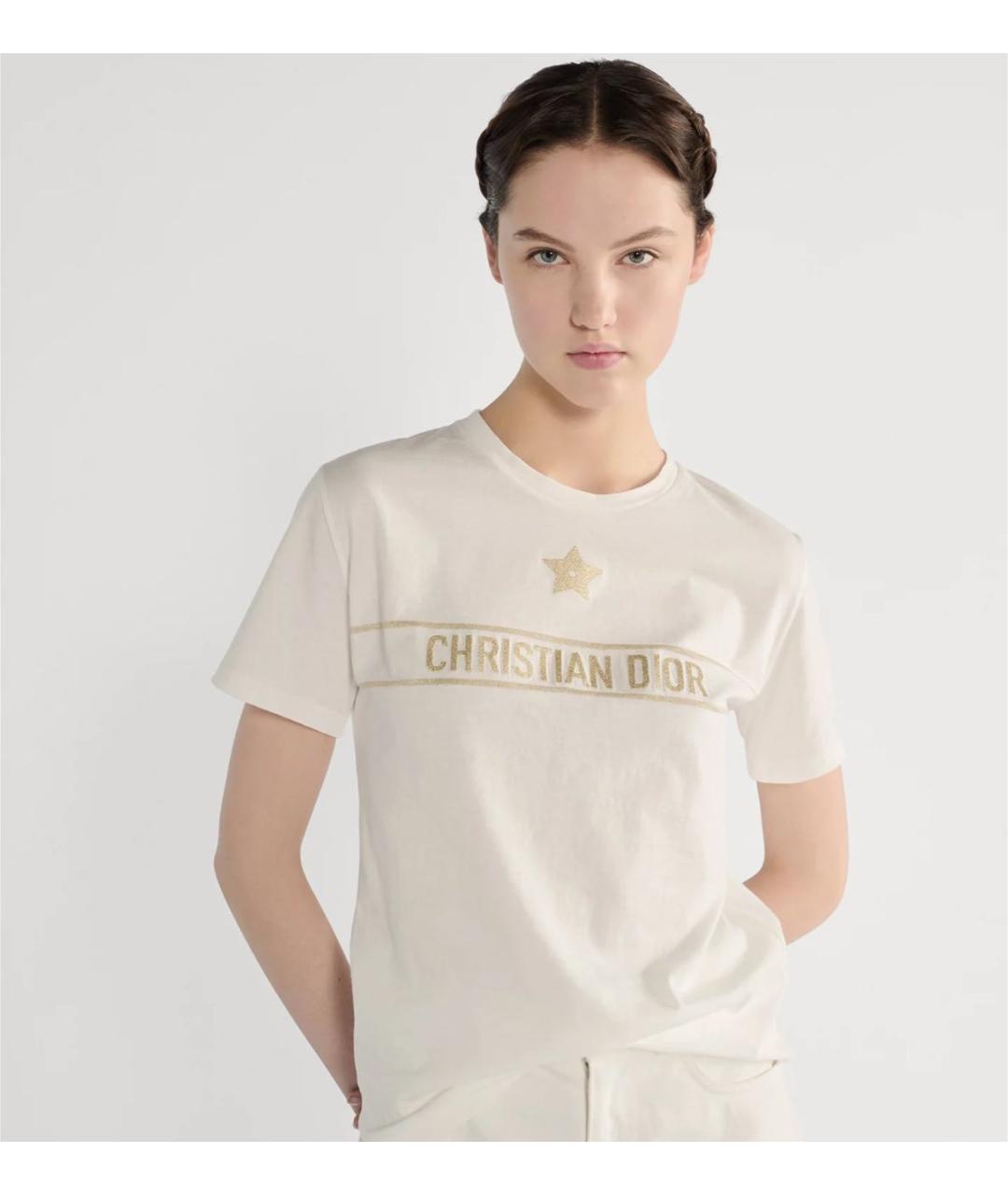 CHRISTIAN DIOR Бежевая хлопковая футболка, фото 3