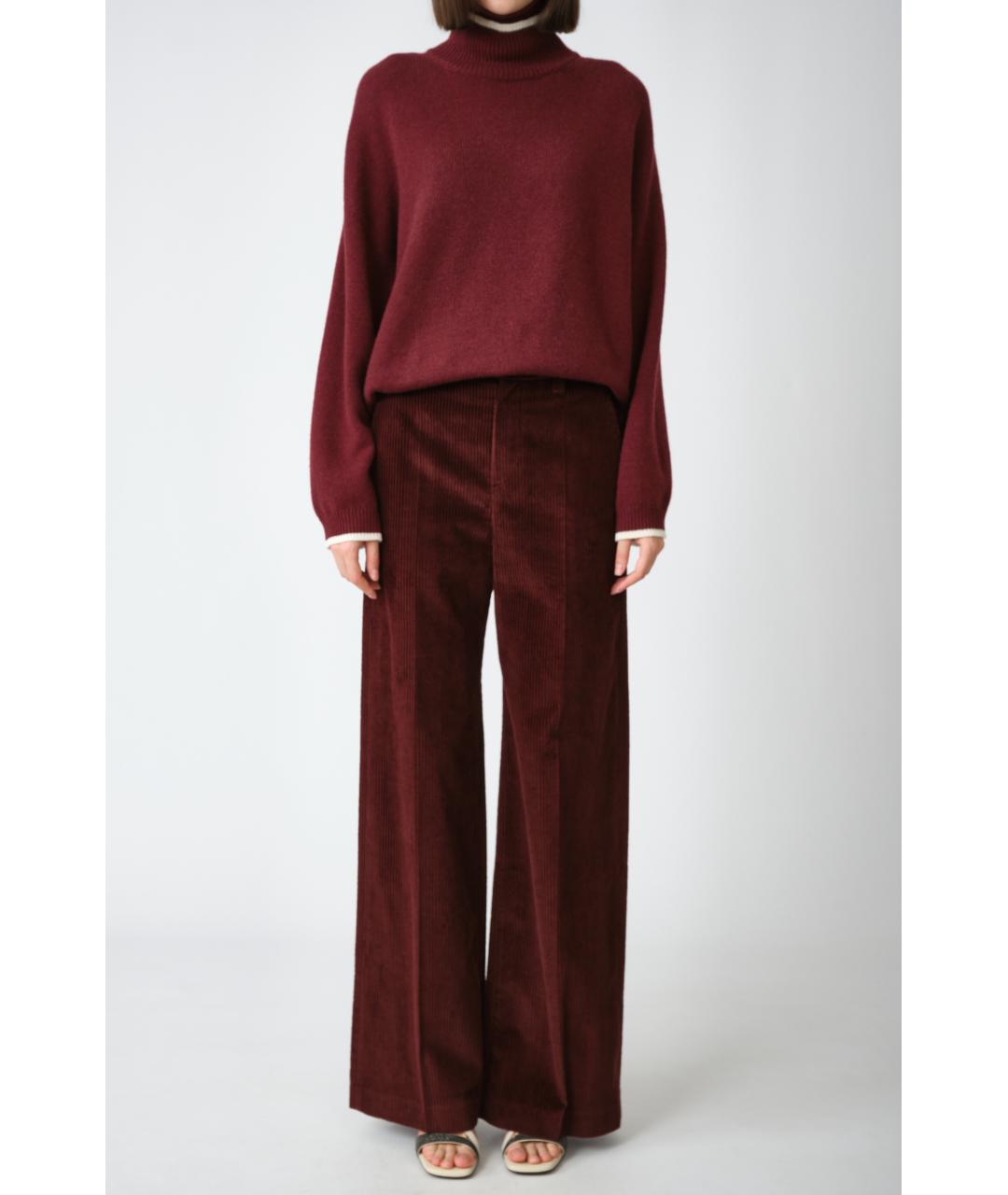 BRUNELLO CUCINELLI Бордовые хлопковые прямые брюки, фото 5