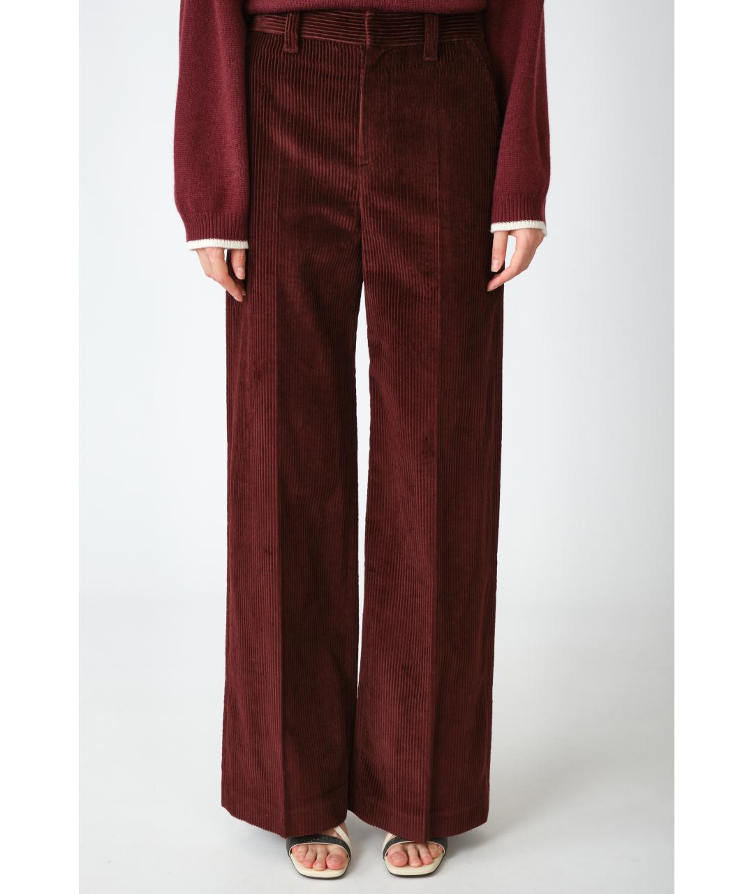 BRUNELLO CUCINELLI Бордовые хлопковые прямые брюки, фото 2