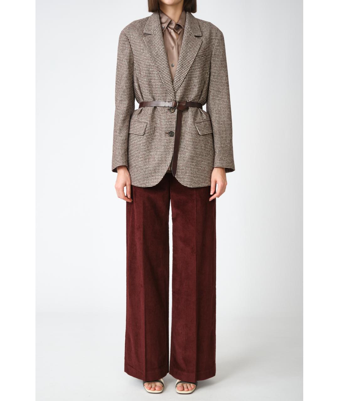 BRUNELLO CUCINELLI Бордовые хлопковые прямые брюки, фото 6