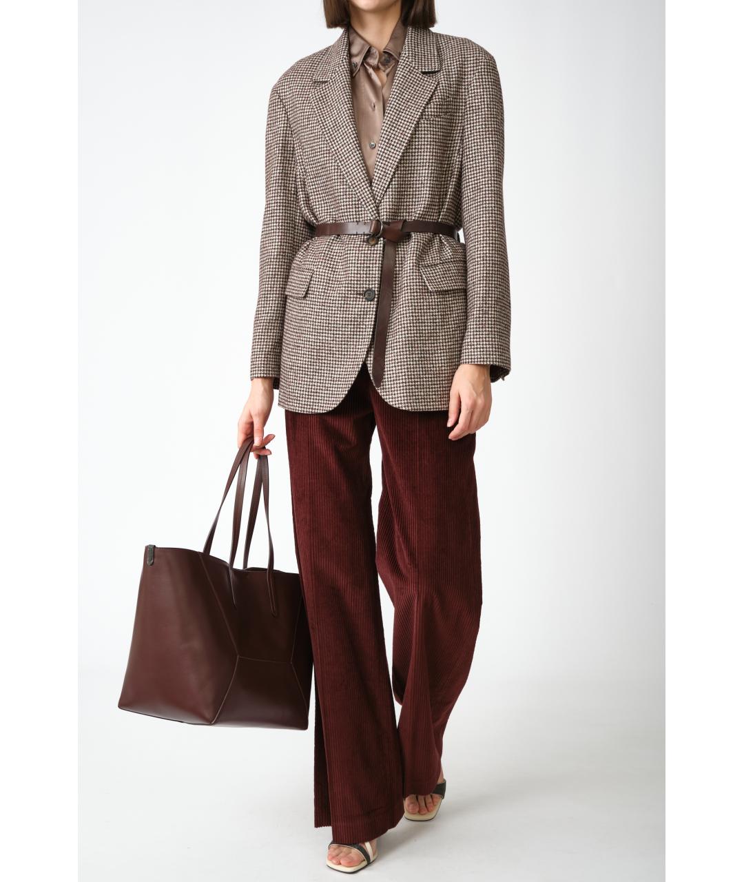 BRUNELLO CUCINELLI Бордовые хлопковые прямые брюки, фото 7