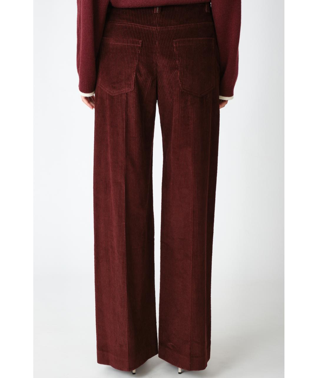 BRUNELLO CUCINELLI Бордовые хлопковые прямые брюки, фото 3