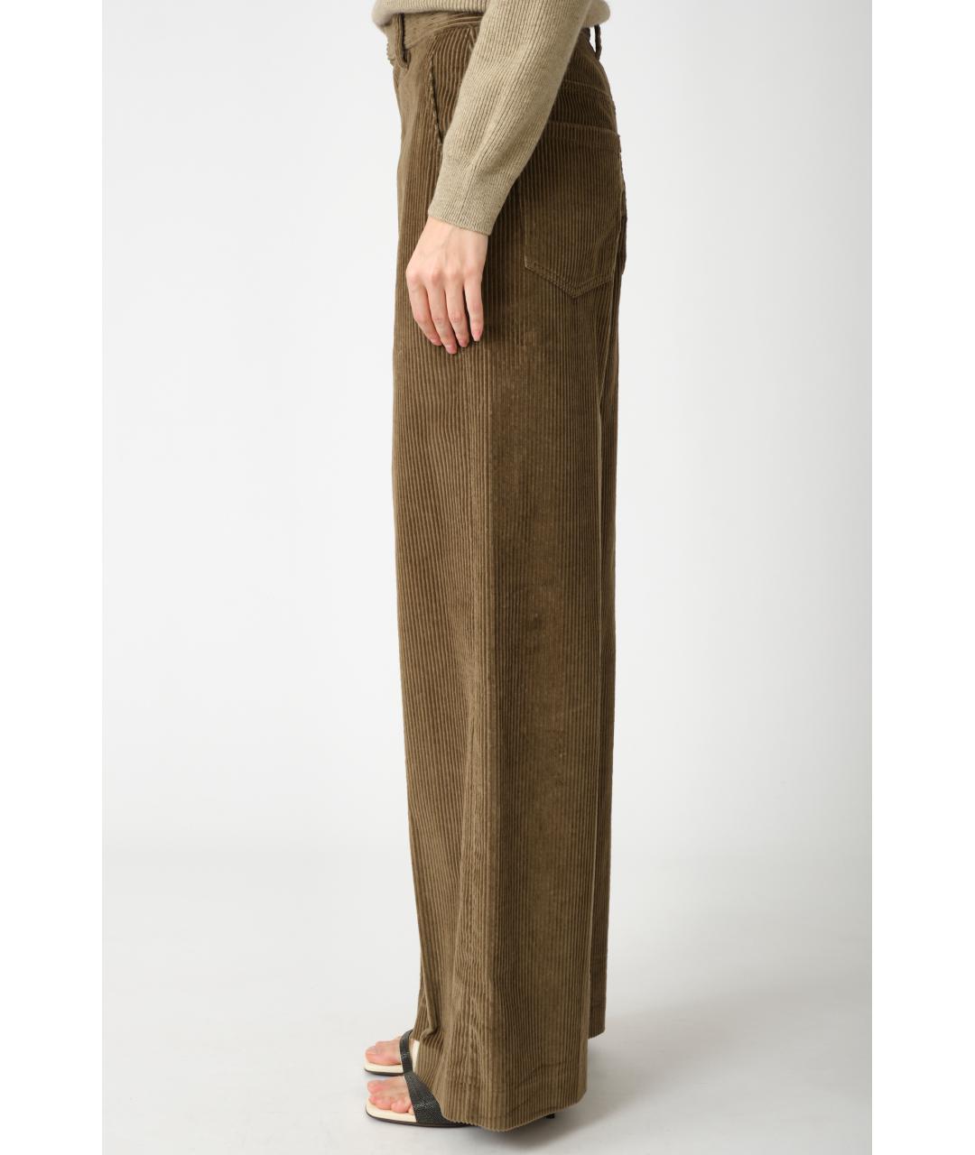 BRUNELLO CUCINELLI Коричневые хлопковые прямые брюки, фото 3