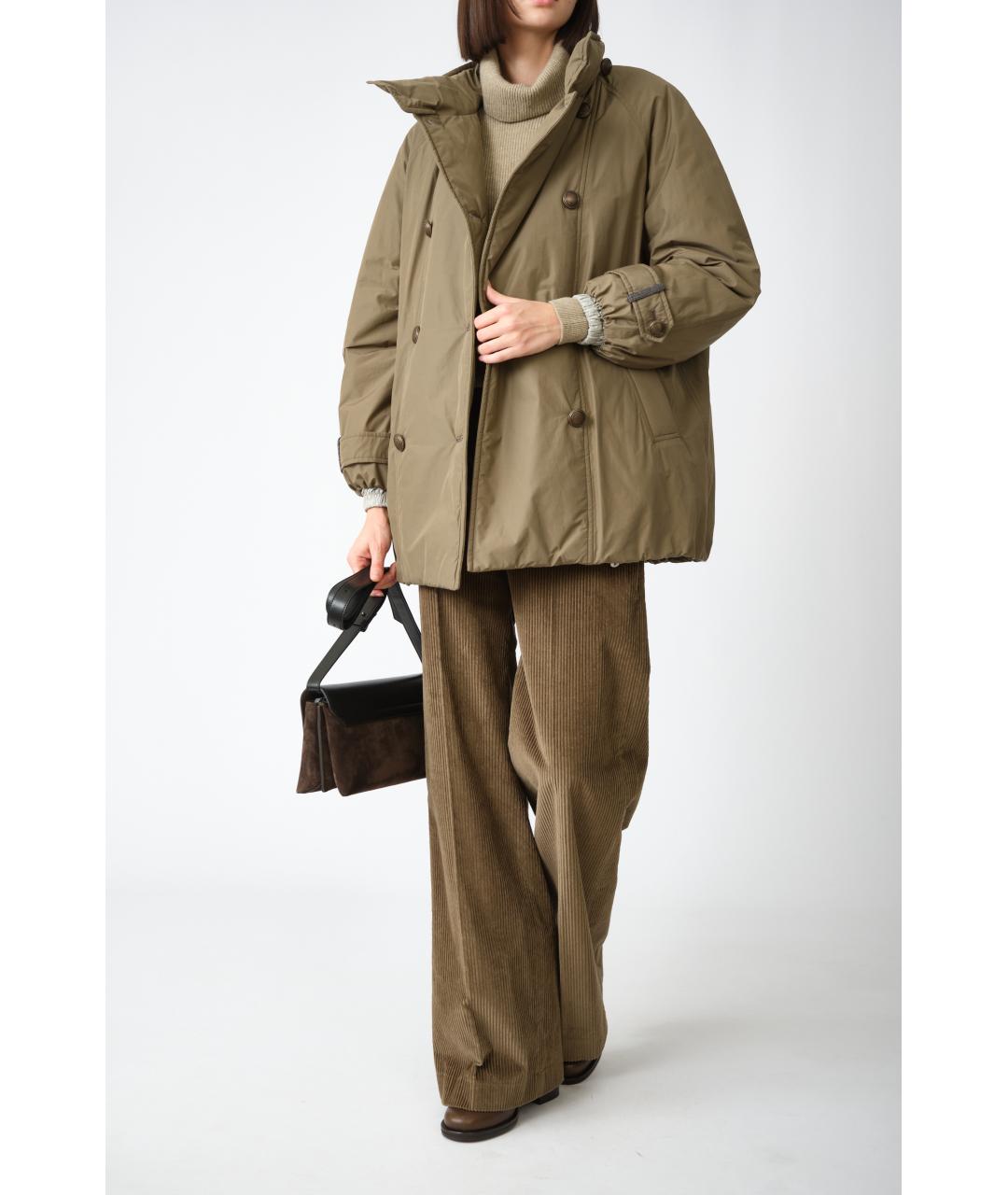 BRUNELLO CUCINELLI Коричневые хлопковые прямые брюки, фото 8