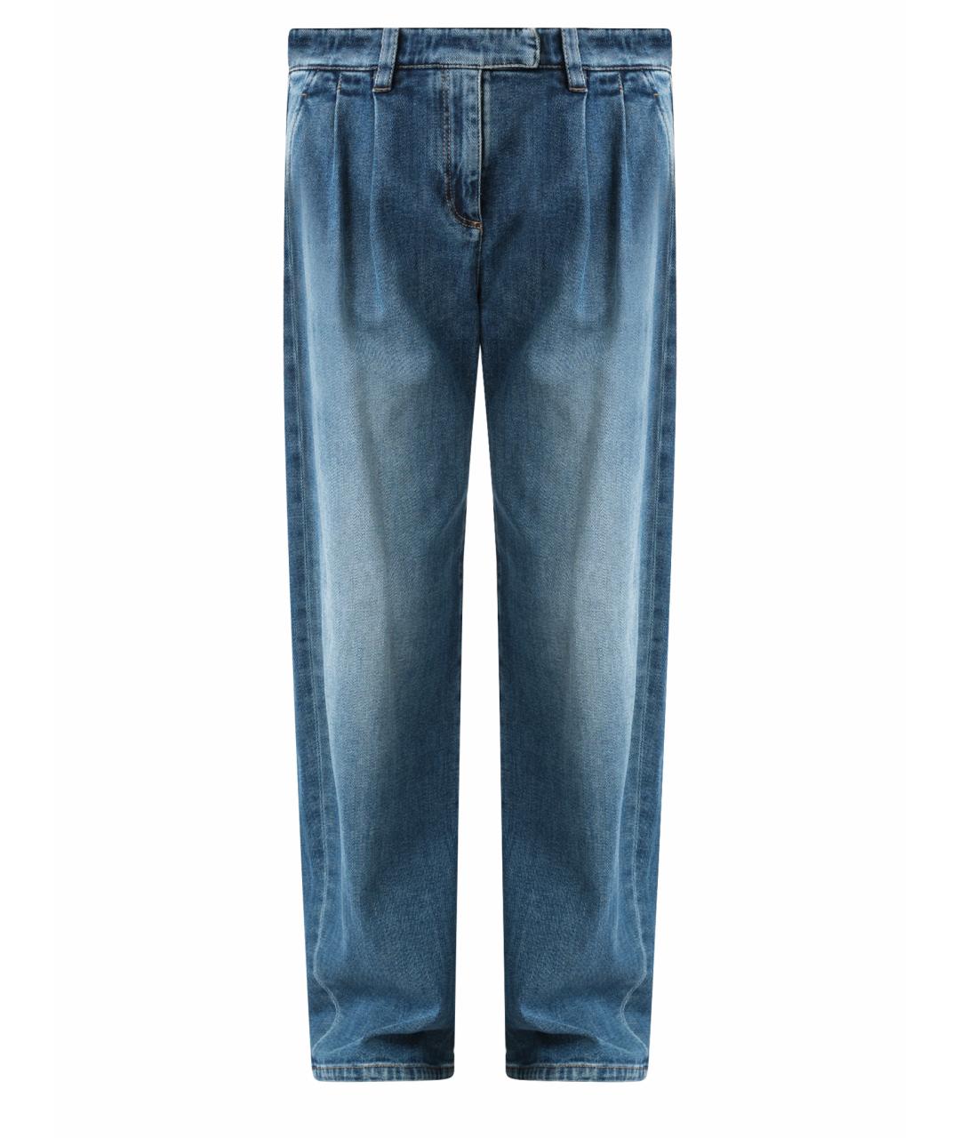 BRUNELLO CUCINELLI Темно-синие хлопковые прямые джинсы, фото 1