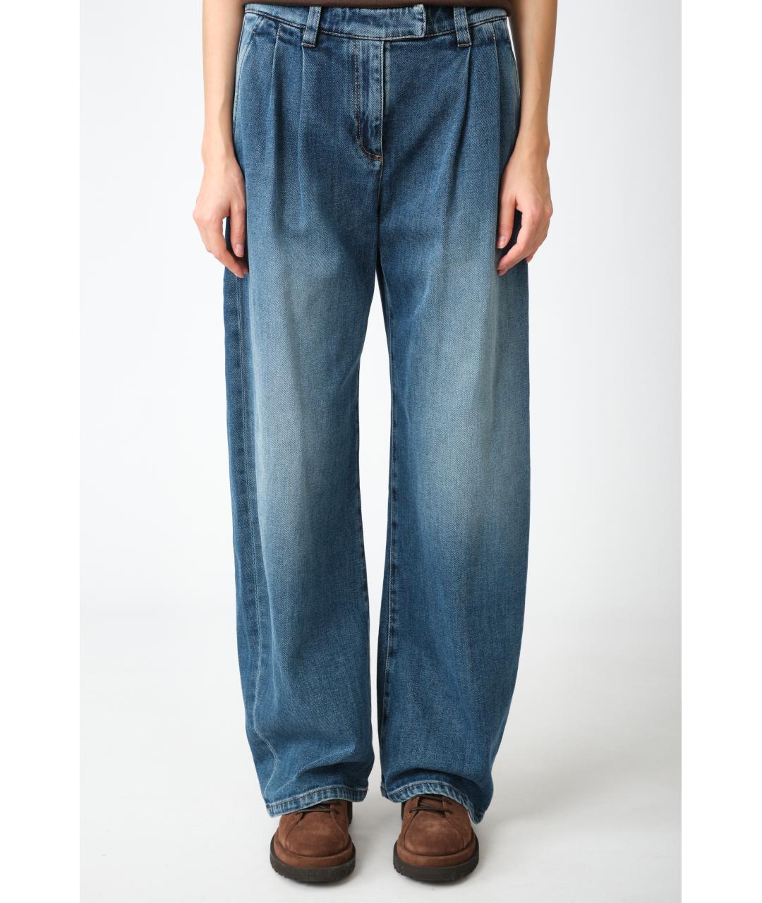 BRUNELLO CUCINELLI Темно-синие хлопковые прямые джинсы, фото 7