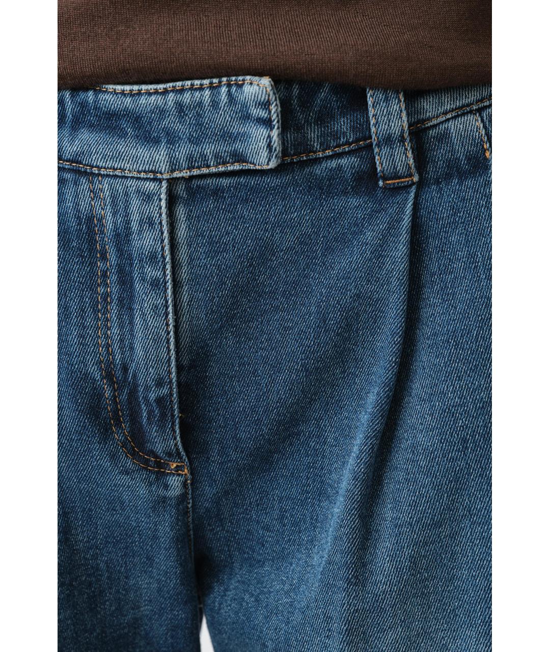 BRUNELLO CUCINELLI Темно-синие хлопковые прямые джинсы, фото 4