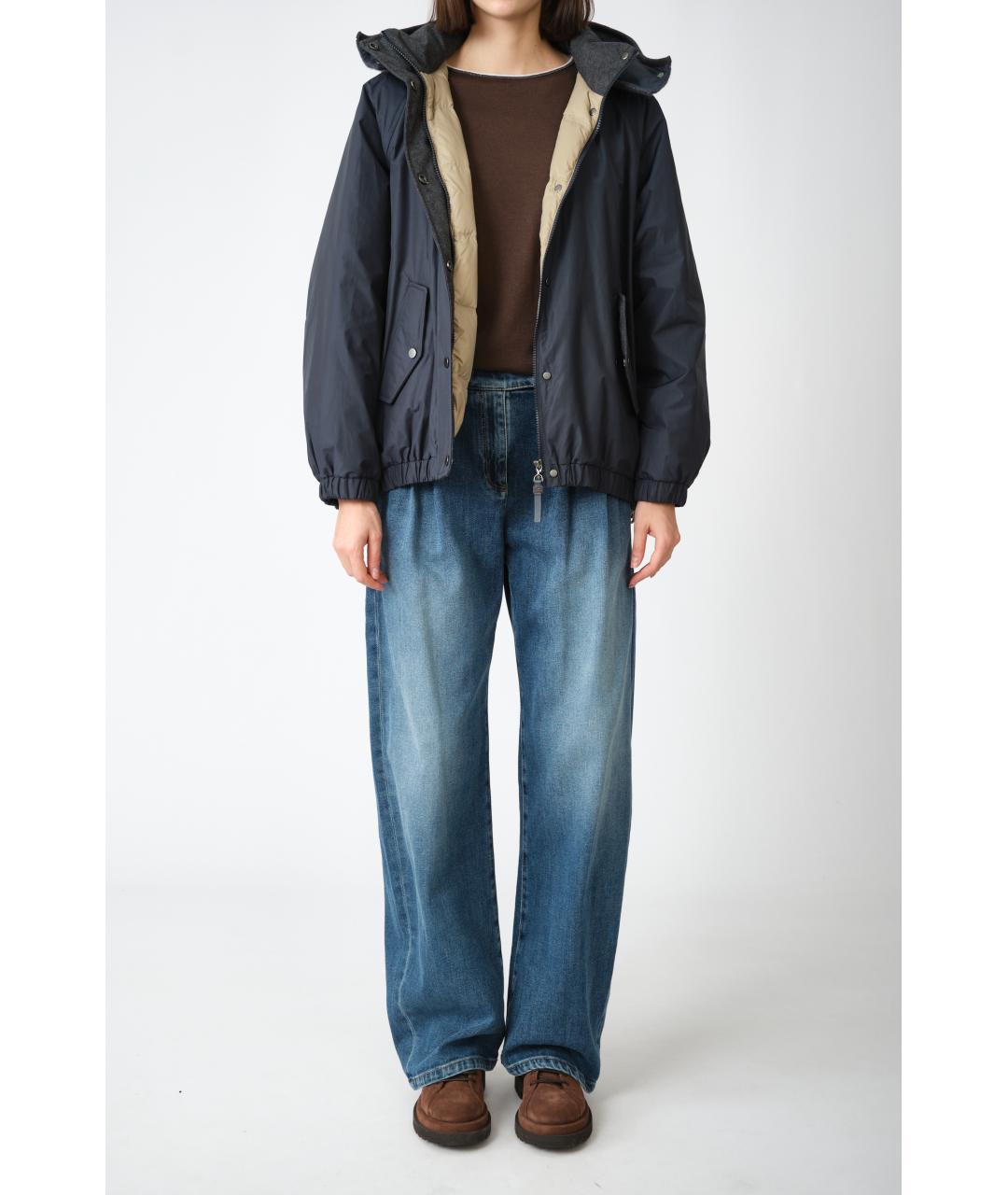 BRUNELLO CUCINELLI Темно-синие хлопковые прямые джинсы, фото 6