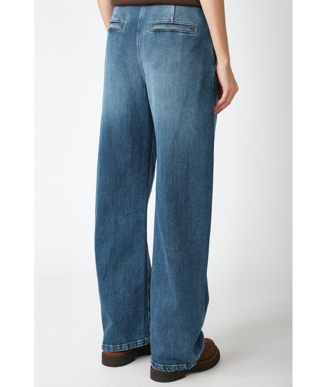 BRUNELLO CUCINELLI Темно-синие хлопковые прямые джинсы, фото 3