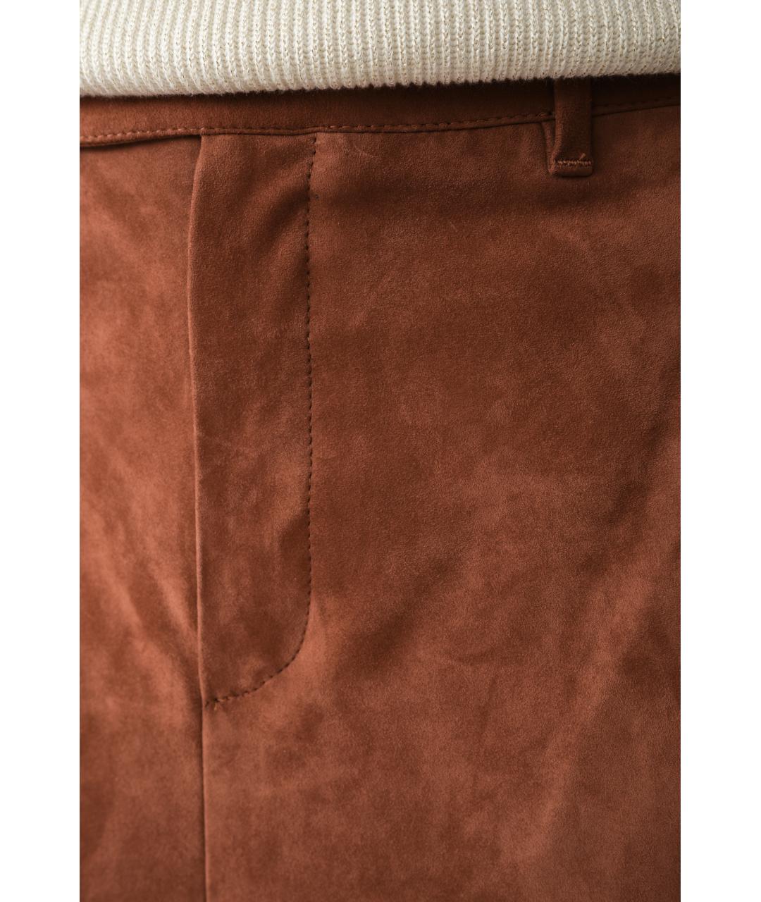 BRUNELLO CUCINELLI Коричневая замшевая юбка миди, фото 5