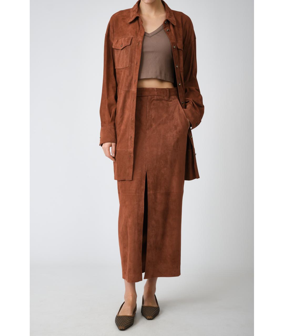 BRUNELLO CUCINELLI Коричневое замшевое повседневное платье, фото 8