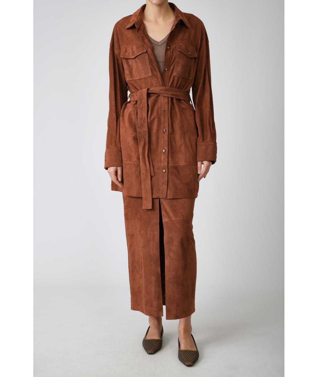 BRUNELLO CUCINELLI Коричневое замшевое повседневное платье, фото 7