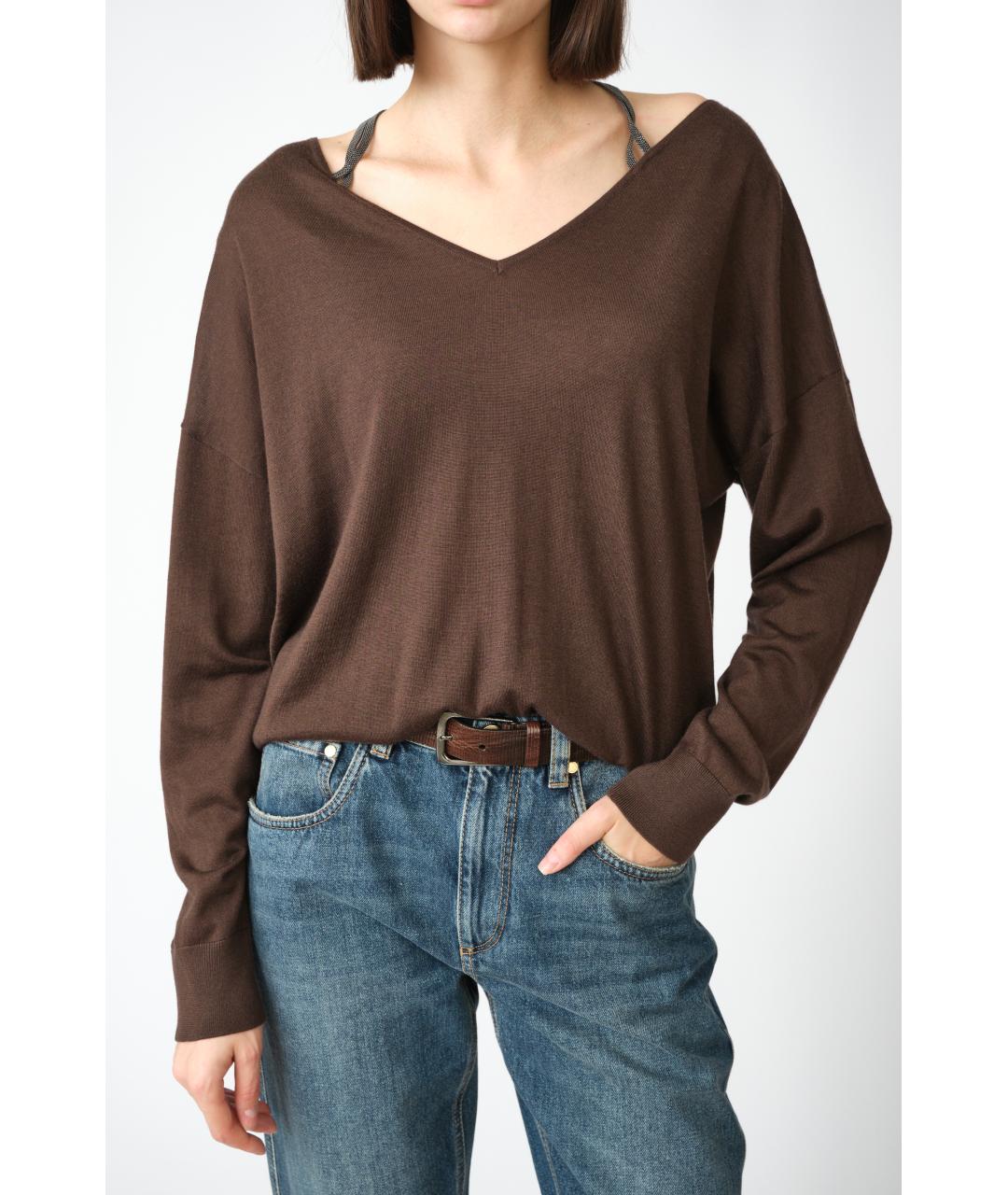 BRUNELLO CUCINELLI Коричневый кашемировый джемпер / свитер, фото 3