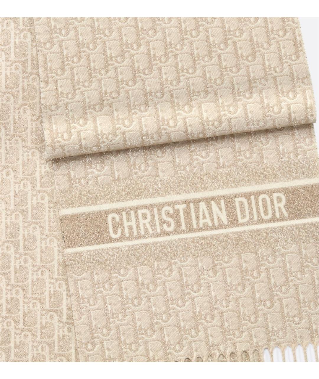 CHRISTIAN DIOR Бежевый кашемировый шарф, фото 3