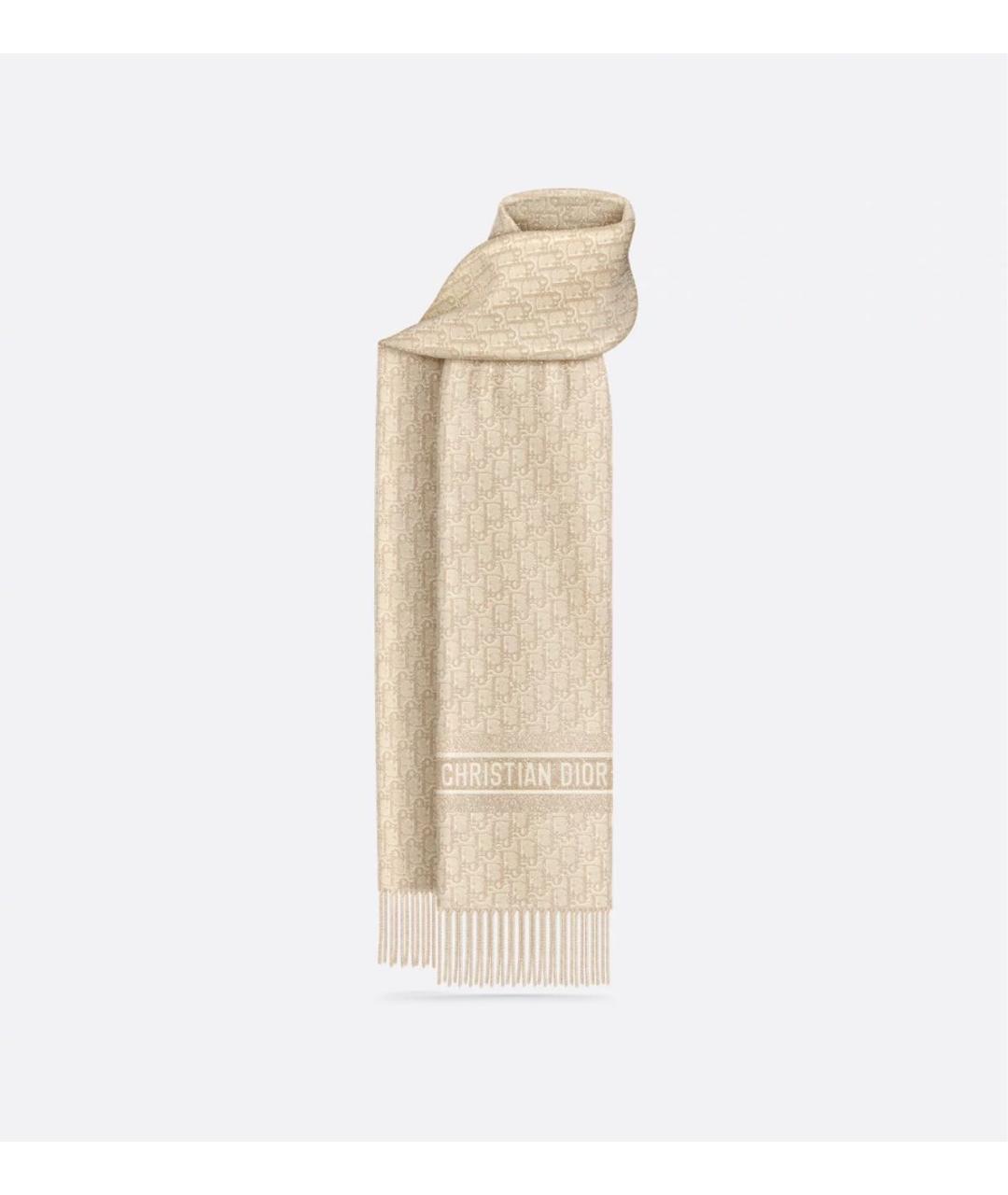 CHRISTIAN DIOR Бежевый кашемировый шарф, фото 6