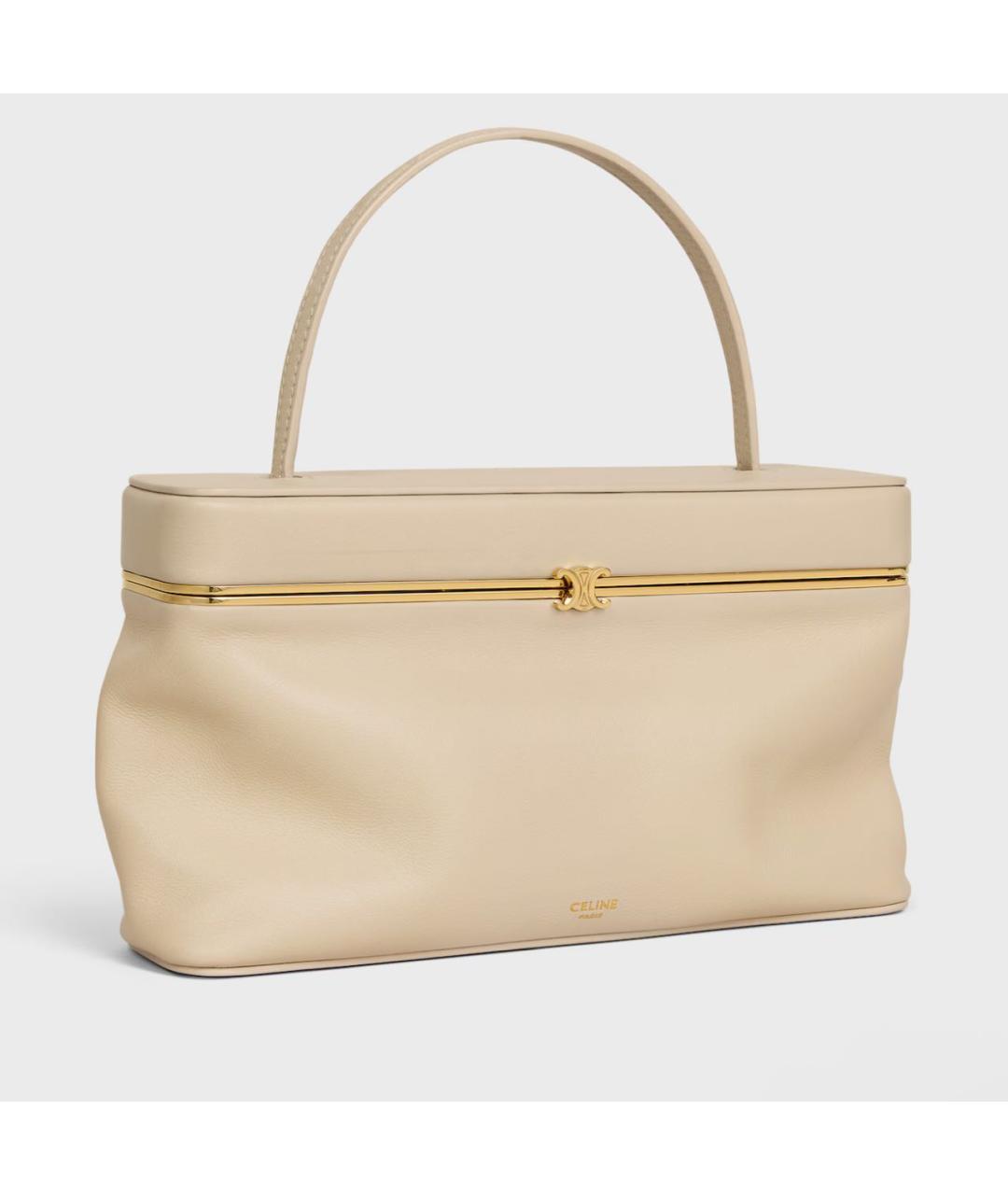 CELINE Бежевая кожаная сумка с короткими ручками, фото 2