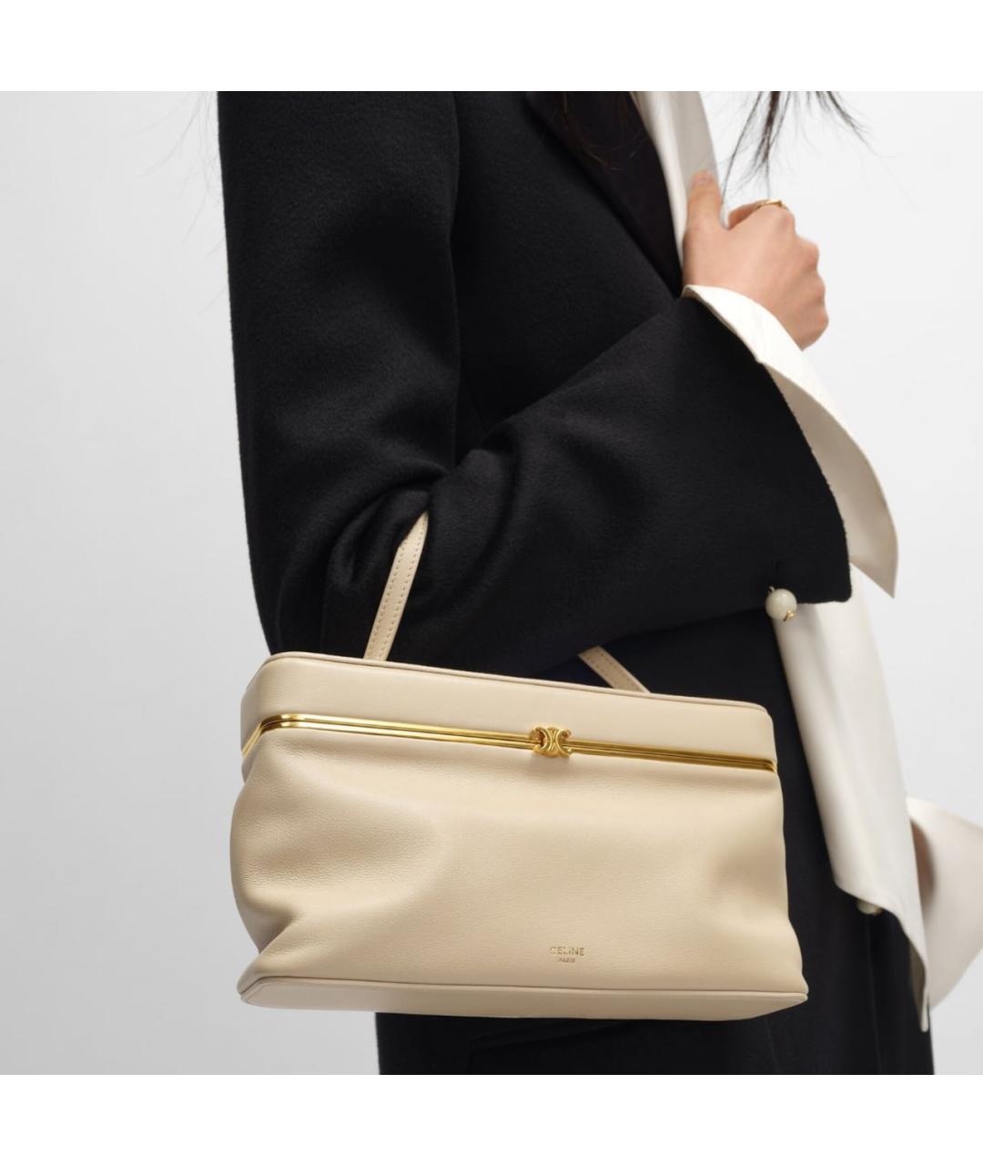 CELINE Бежевая кожаная сумка с короткими ручками, фото 5