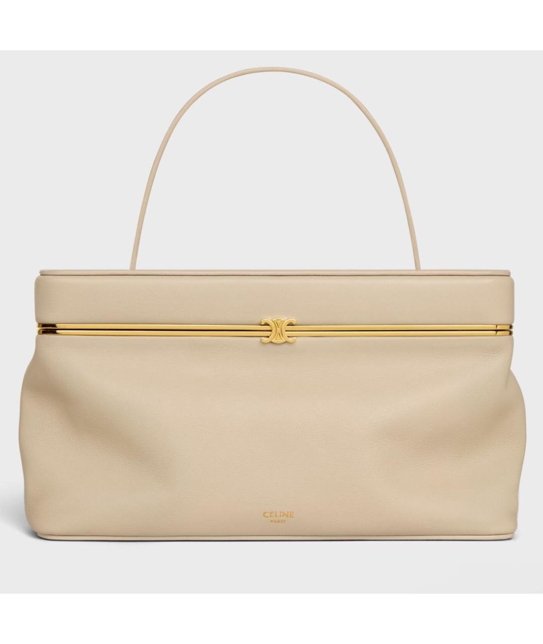 CELINE Бежевая кожаная сумка с короткими ручками, фото 6