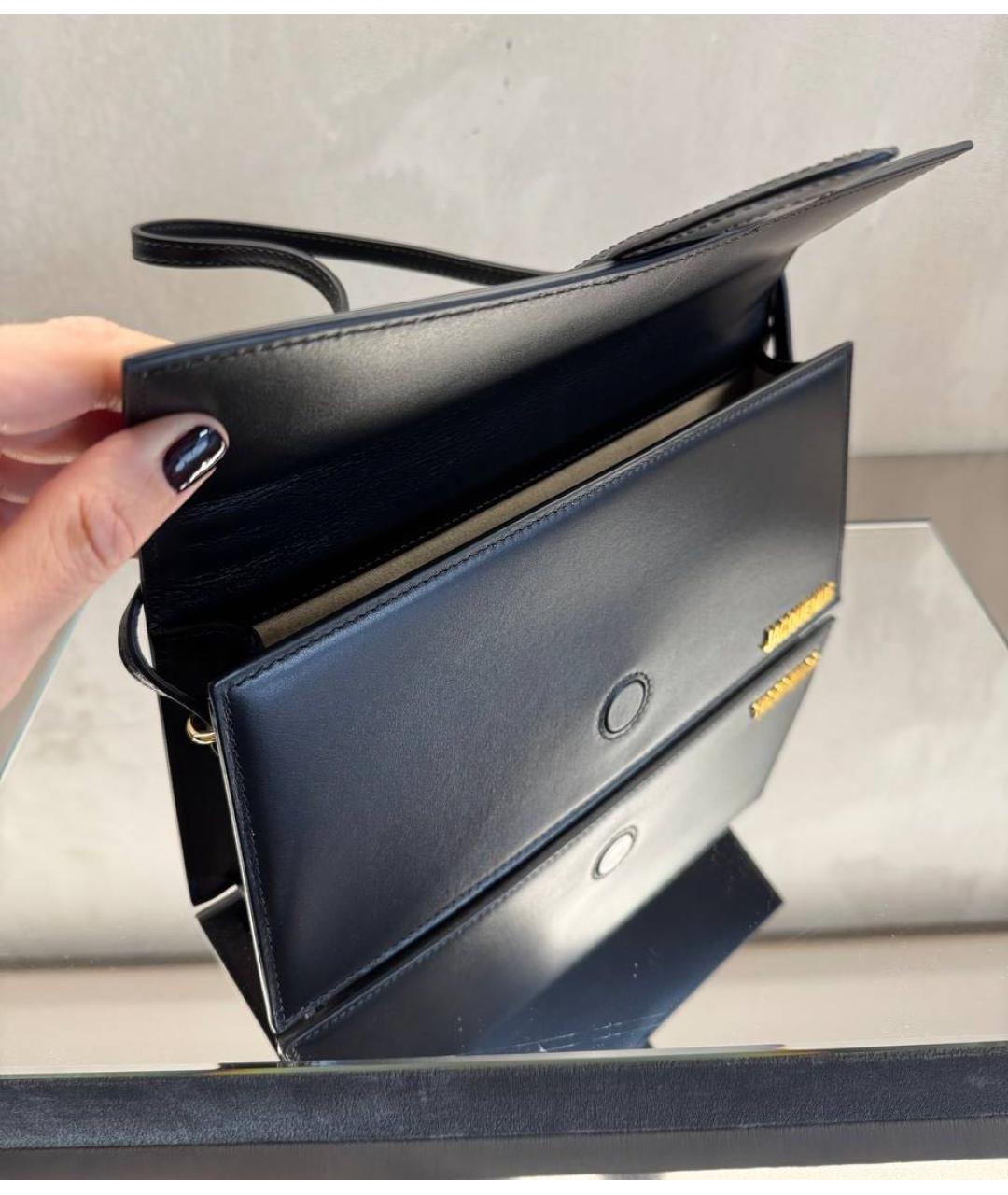 JACQUEMUS Черная кожаная сумка через плечо, фото 3