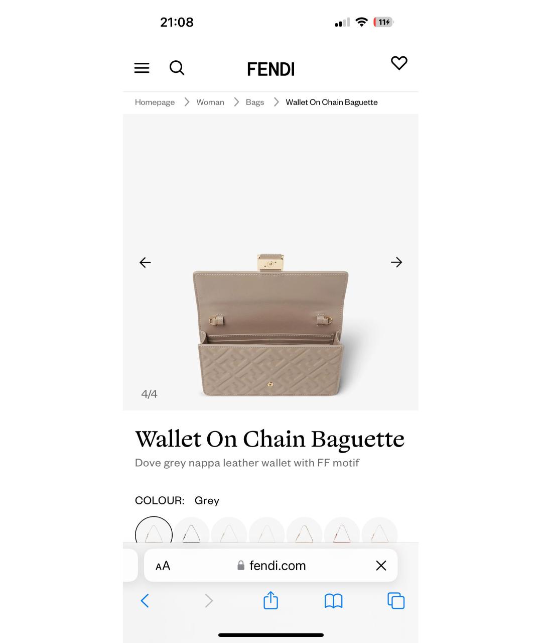 FENDI Серая кожаная сумка через плечо, фото 2