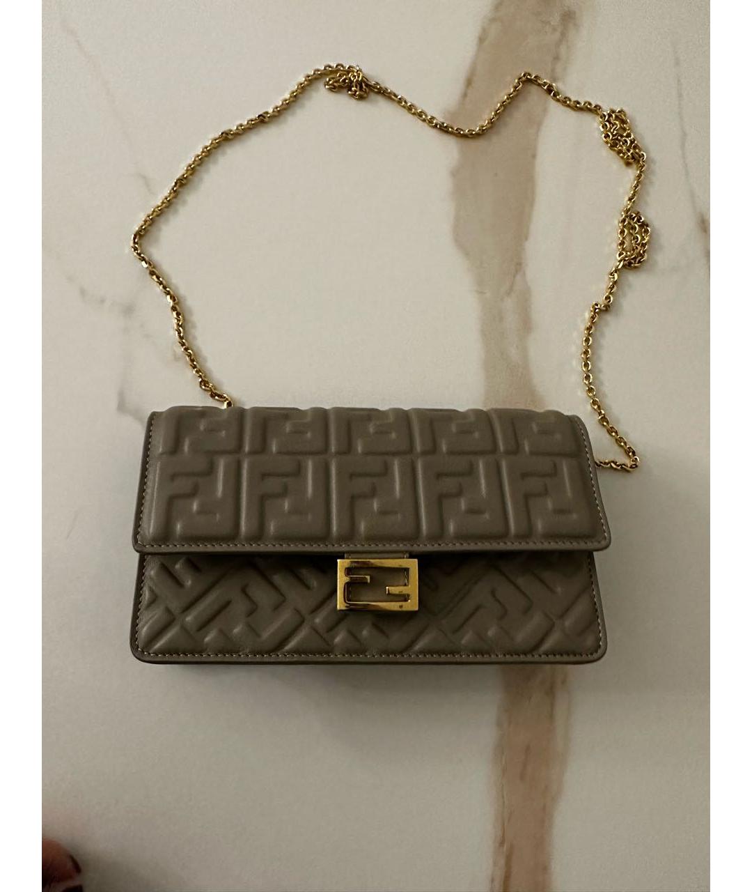 FENDI Серая кожаная сумка через плечо, фото 6