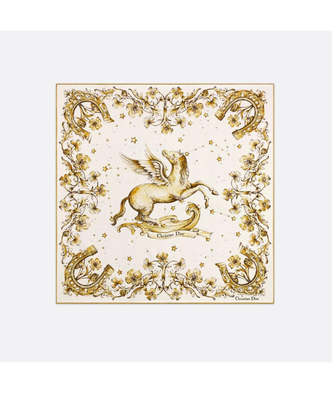 CHRISTIAN DIOR Бежевый шелковый платок, фото 3