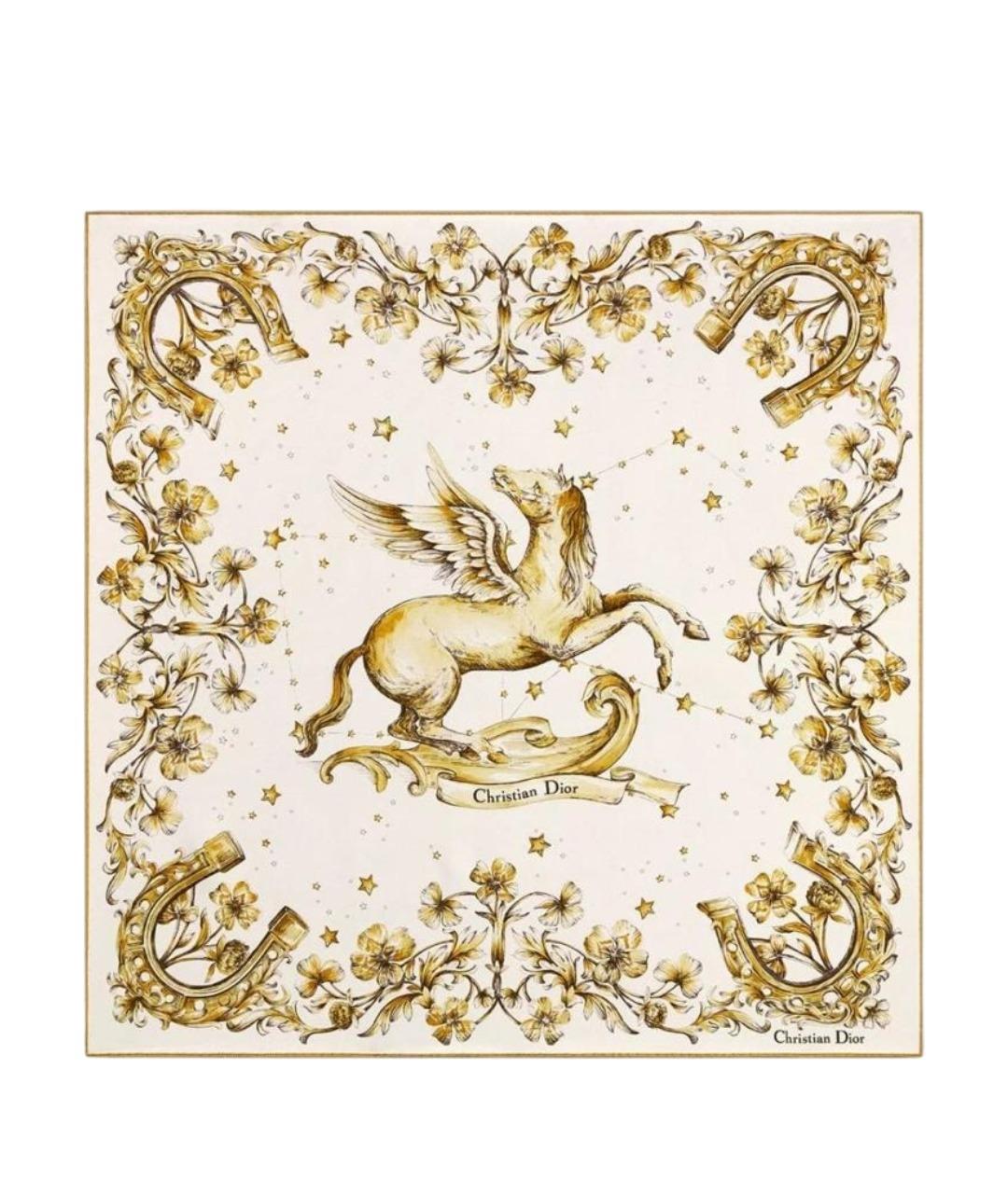 CHRISTIAN DIOR Бежевый шелковый платок, фото 1