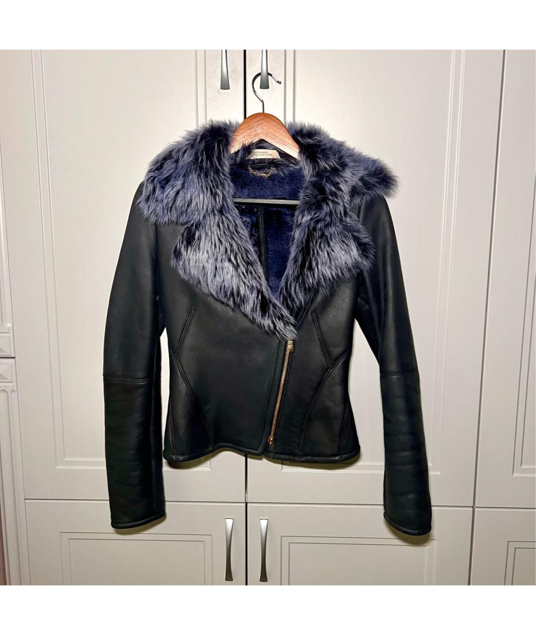 VERSACE COLLECTION Темно-синяя меховая дубленка, фото 8