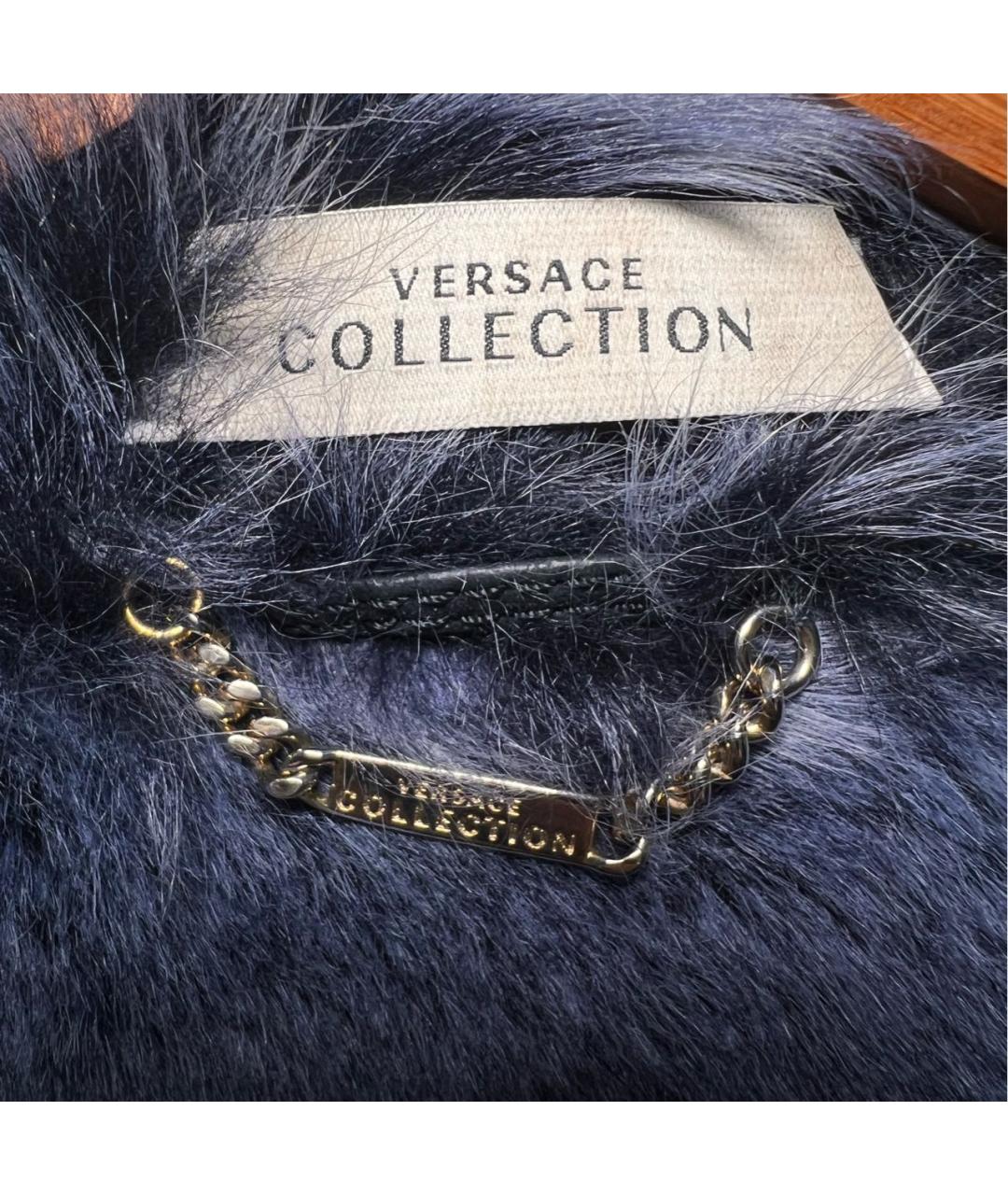 VERSACE COLLECTION Темно-синяя меховая дубленка, фото 2