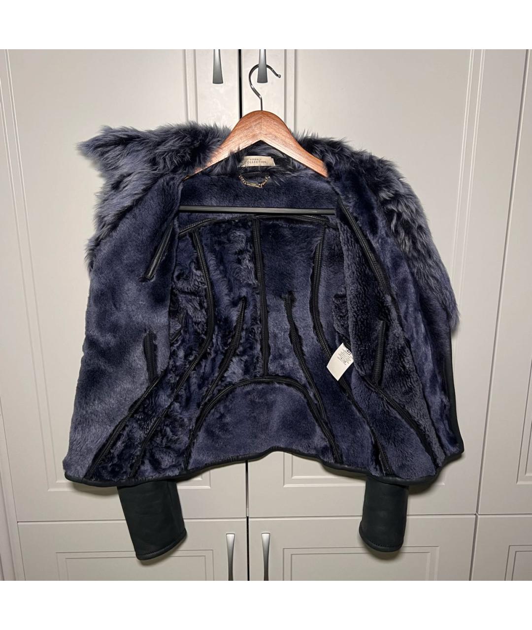 VERSACE COLLECTION Темно-синяя меховая дубленка, фото 6