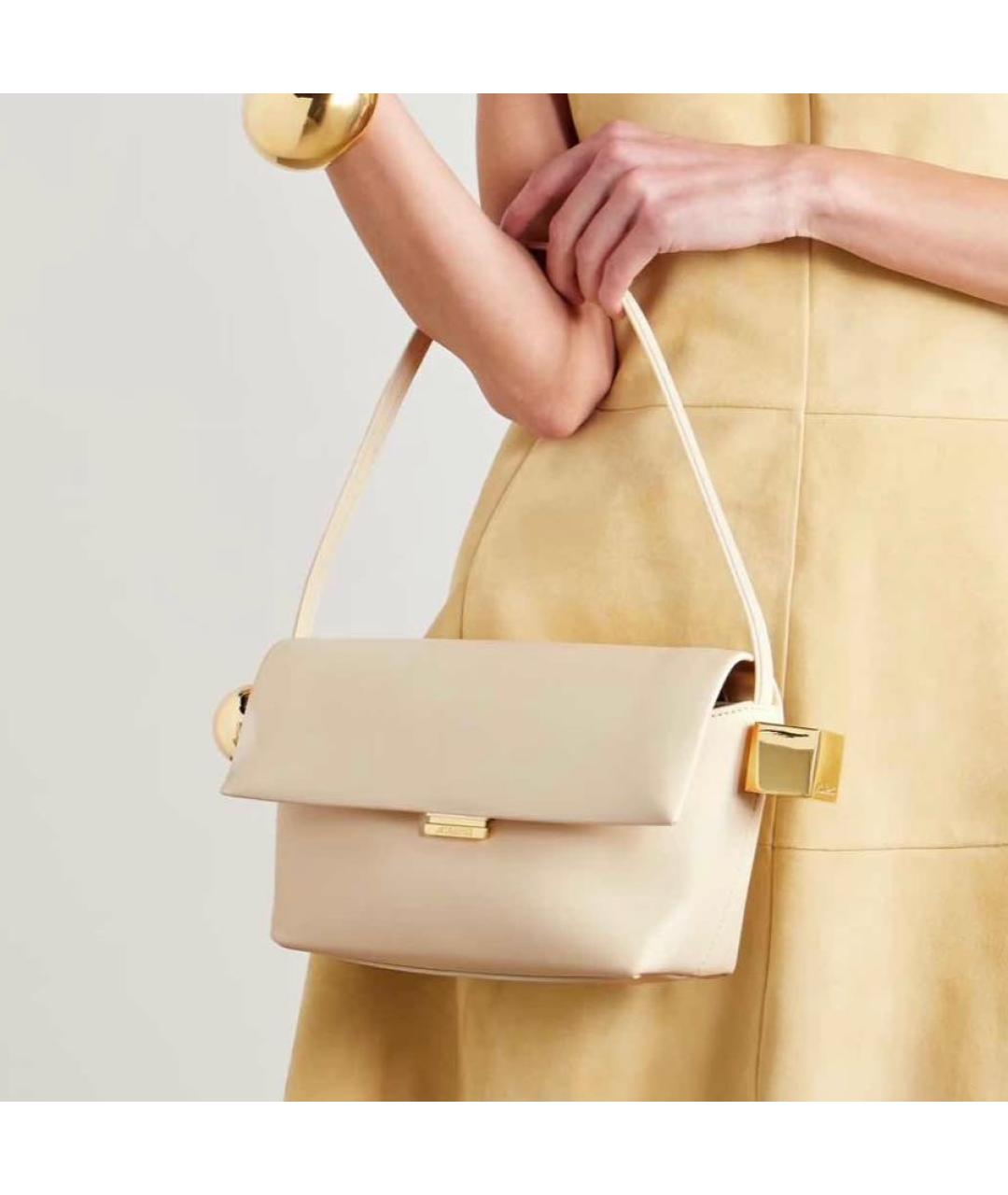 JACQUEMUS Бежевая кожаная сумка с короткими ручками, фото 5