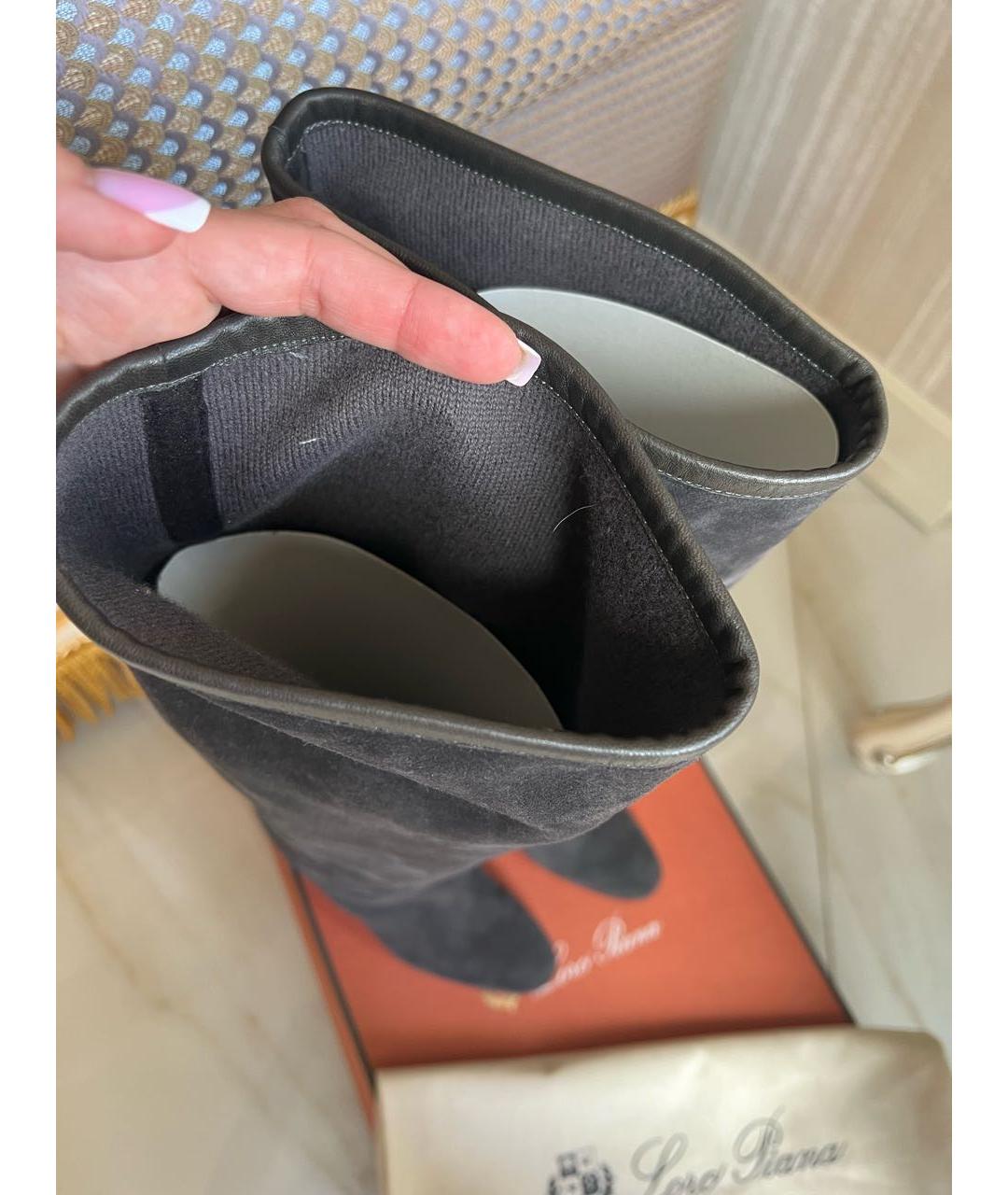 LORO PIANA Антрацитовые замшевые сапоги, фото 2