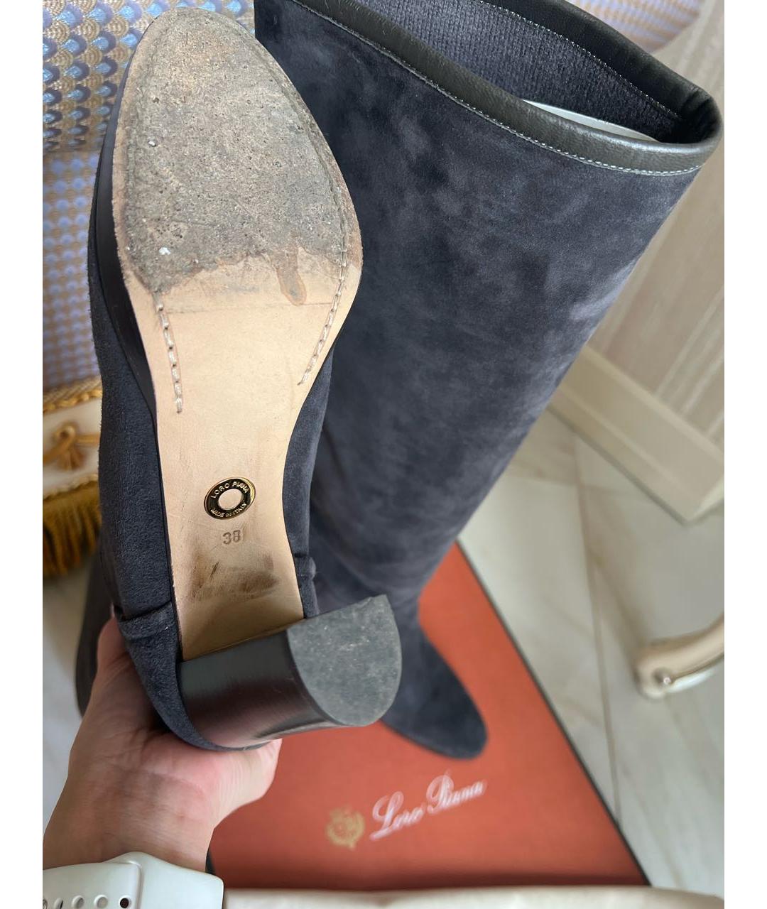 LORO PIANA Антрацитовые замшевые сапоги, фото 3