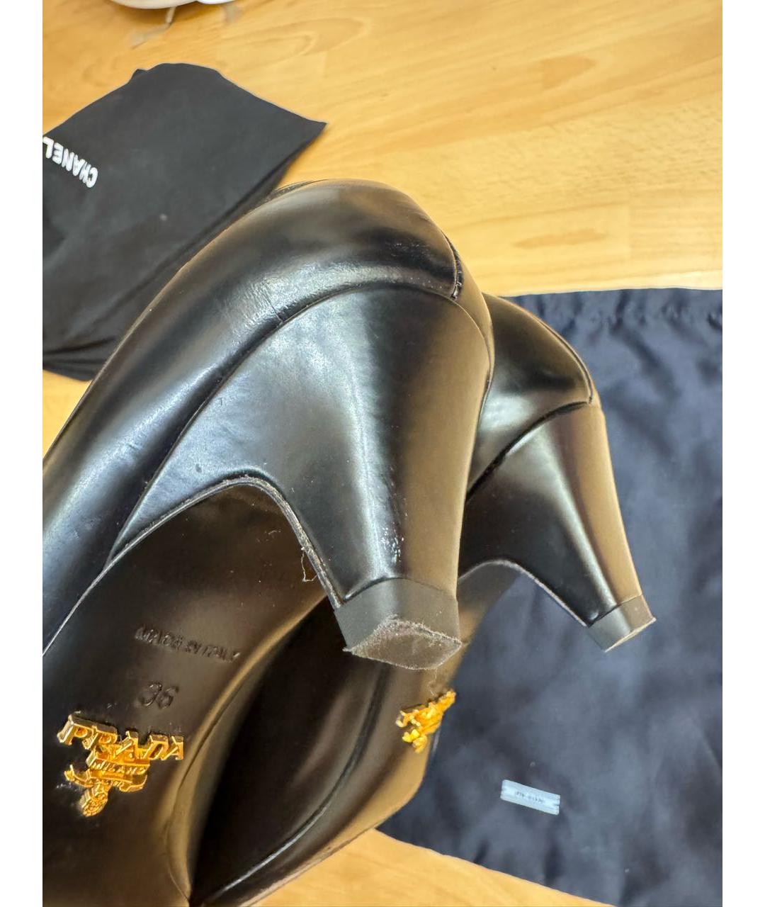 PRADA Черные кожаные лодочки на низком каблуке, фото 4