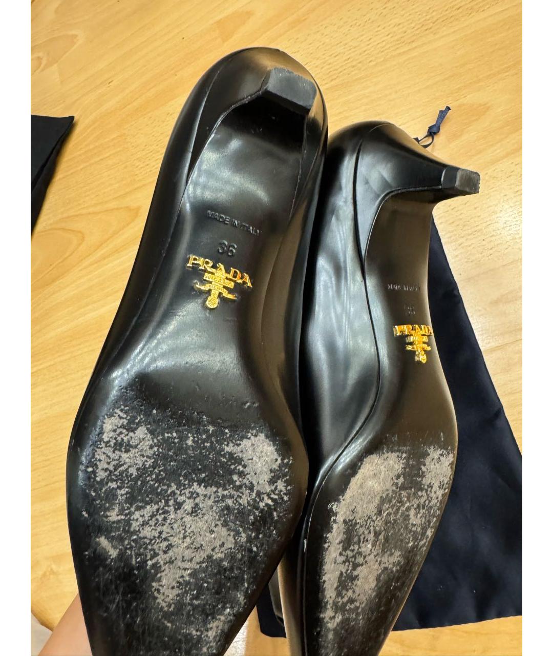 PRADA Черные кожаные лодочки на низком каблуке, фото 3