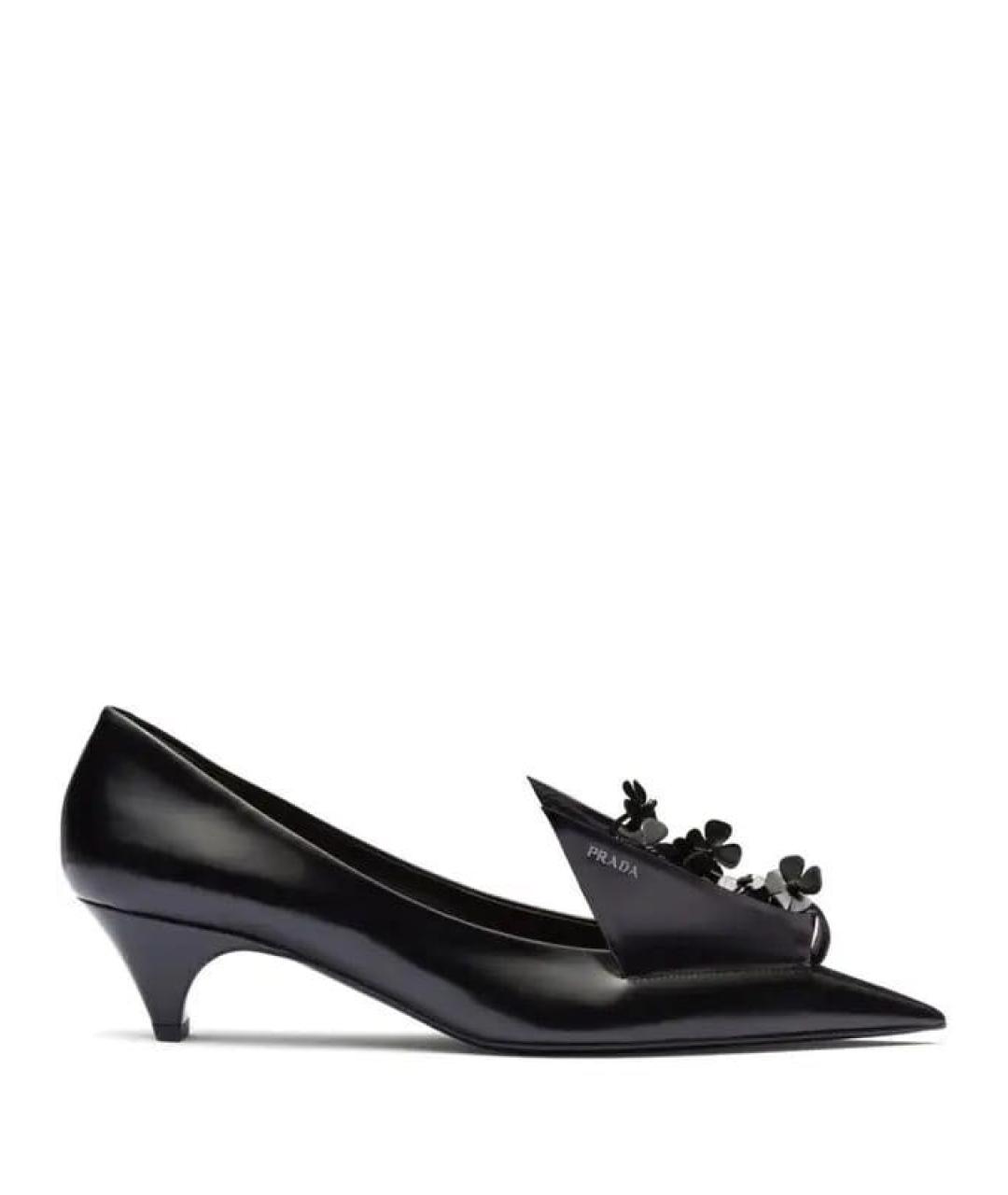 PRADA Черные кожаные лодочки на низком каблуке, фото 5