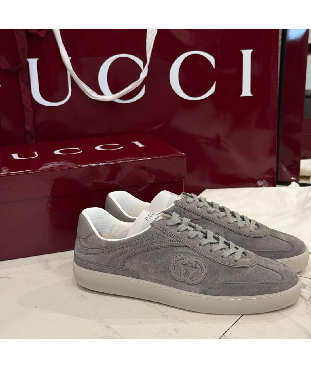 GUCCI Серые замшевые низкие кроссовки / кеды, фото 8