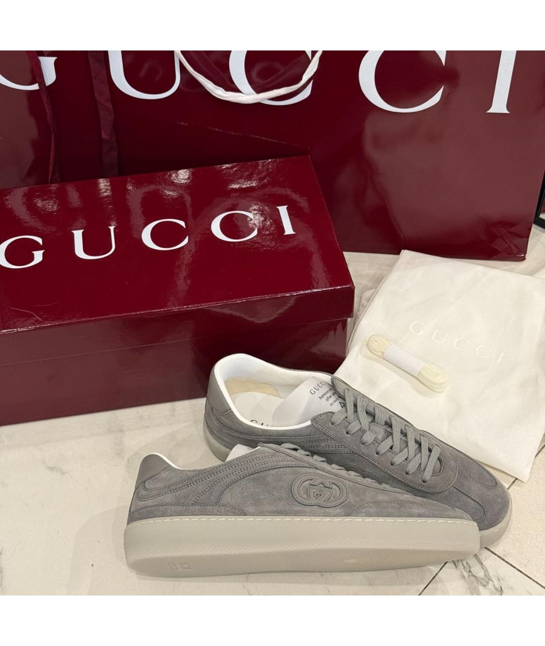 GUCCI Серые замшевые низкие кроссовки / кеды, фото 3