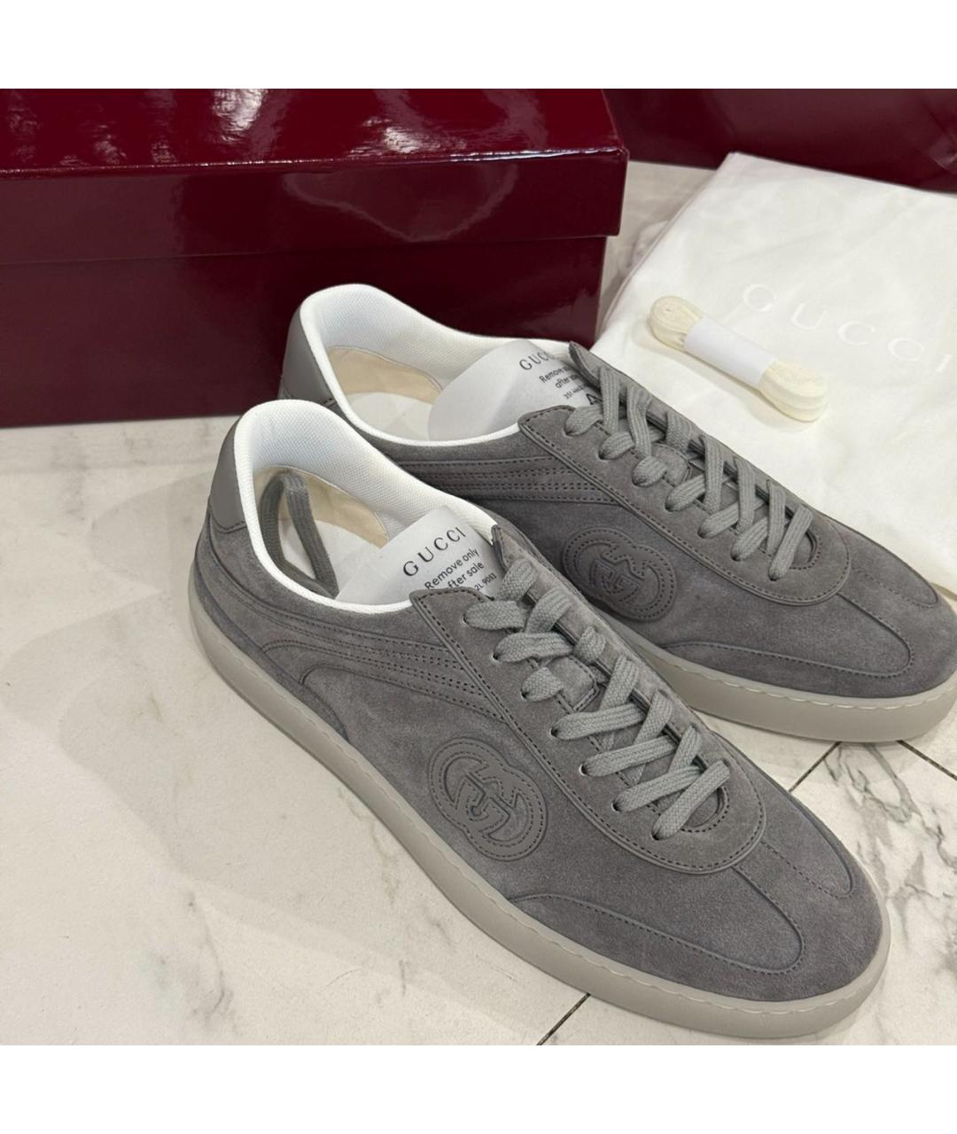 GUCCI Серые замшевые низкие кроссовки / кеды, фото 2